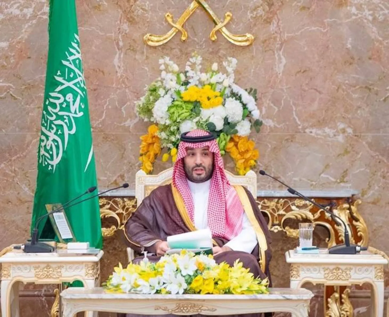 ولي العهد السعودي الأمير محمد بن سلمان يلقي كلمته خلال حفل الاستقبال في منى (واس)