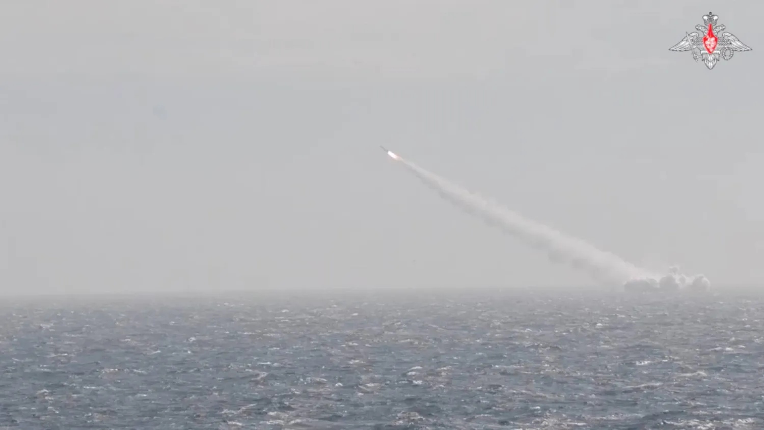 A nuclear submarine of Russia's Northern Fleet fires a missile during a drill in the Barents Sea, Russia, in this still image from a video published June 19, 2024. Russian Defence Ministry/Handout via REUTERS