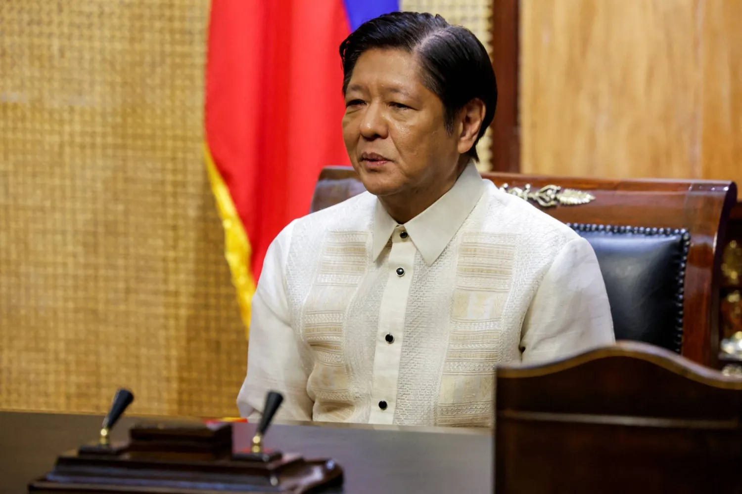 FILE PHOTO: Philippines' President Ferdinand Marcos Jr. looks on as he meets with US Secretary of State Antony Blinken, at Malacanang Palace in Manila, Philippines, March 19, 2024. REUTERS/Evelyn Hockstein/Pool/File Photo