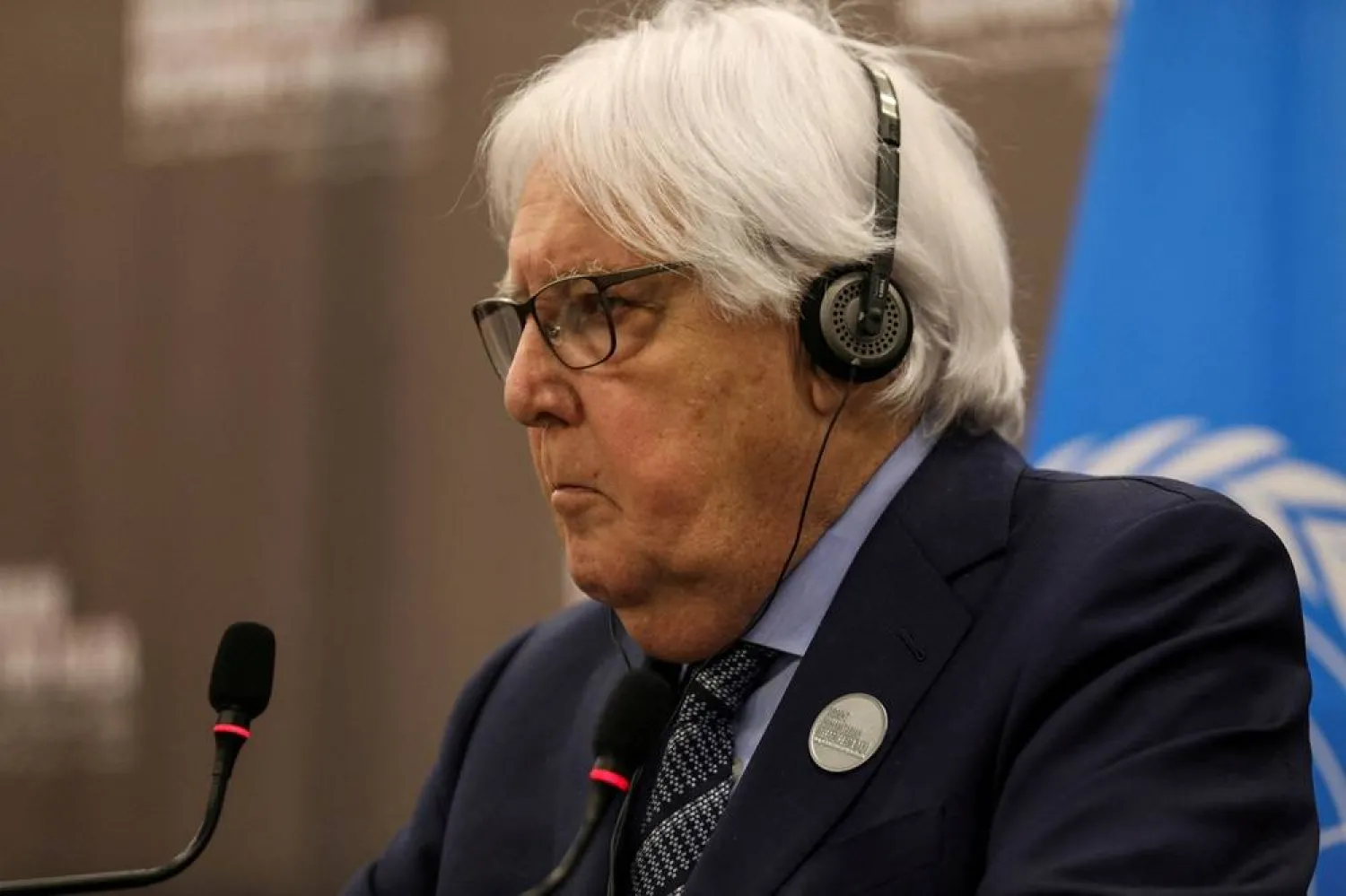 Under-Secretary-General for Humanitarian Affairs and Emergency Relief Coordinator at the United Nations, Martin Griffiths attends a joint press conference at the "Call for Action: Urgent Humanitarian Response for Gaza" conference, at the Dead Sea, Jordan June 11, 2024. (Reuters) 