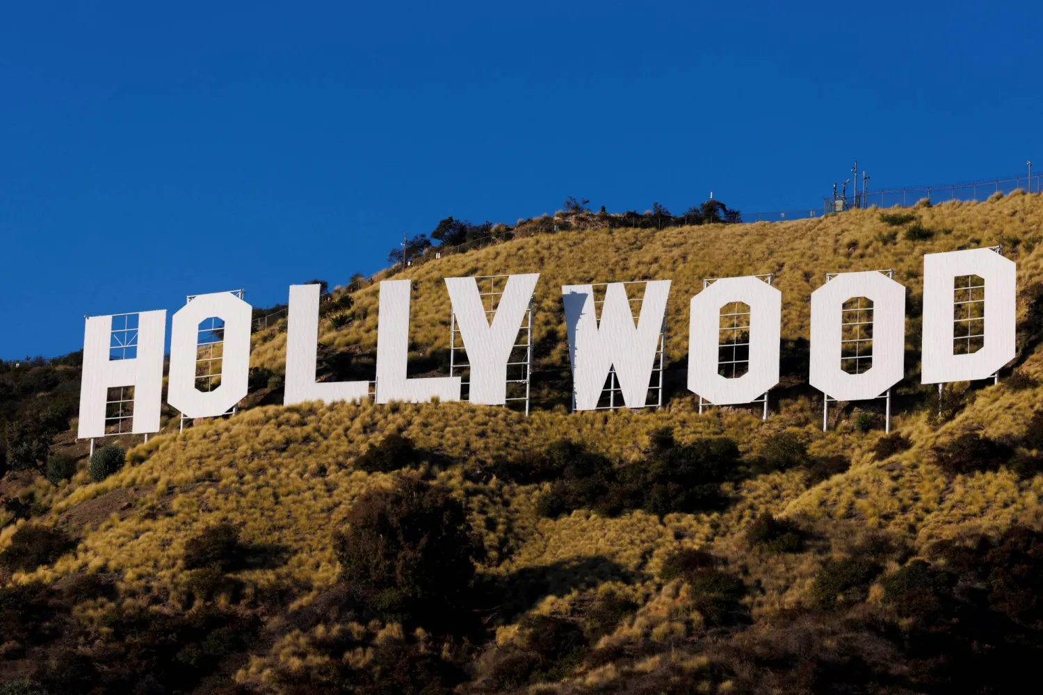 FILE PHOTO: The iconic Hollywood sign is seen on the 100th birthday of being lit up with lights in Los Angeles, California, US, December 8, 2023. REUTERS/Mike Blake/File Photo