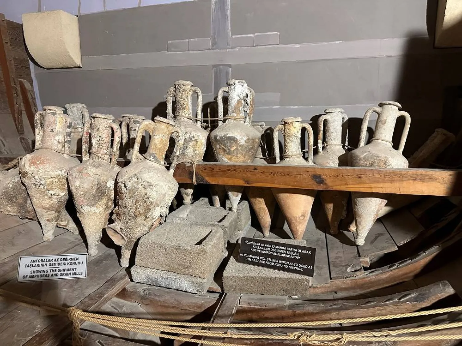 Amphoras and grain mills are seen in a museum dedicated to the ancient Kyrenia merchant ship that sank off the coast of Cyprus, at Kyrenia Castle in Cyprus, February 9, 2024. Adam Dunham/Handout via Reuters 