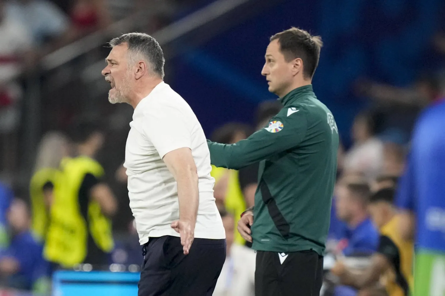 سانيول مدرب جورجيا يوجّه لاعبيه خلال المباراة أمام البرتغال (أ.ب)