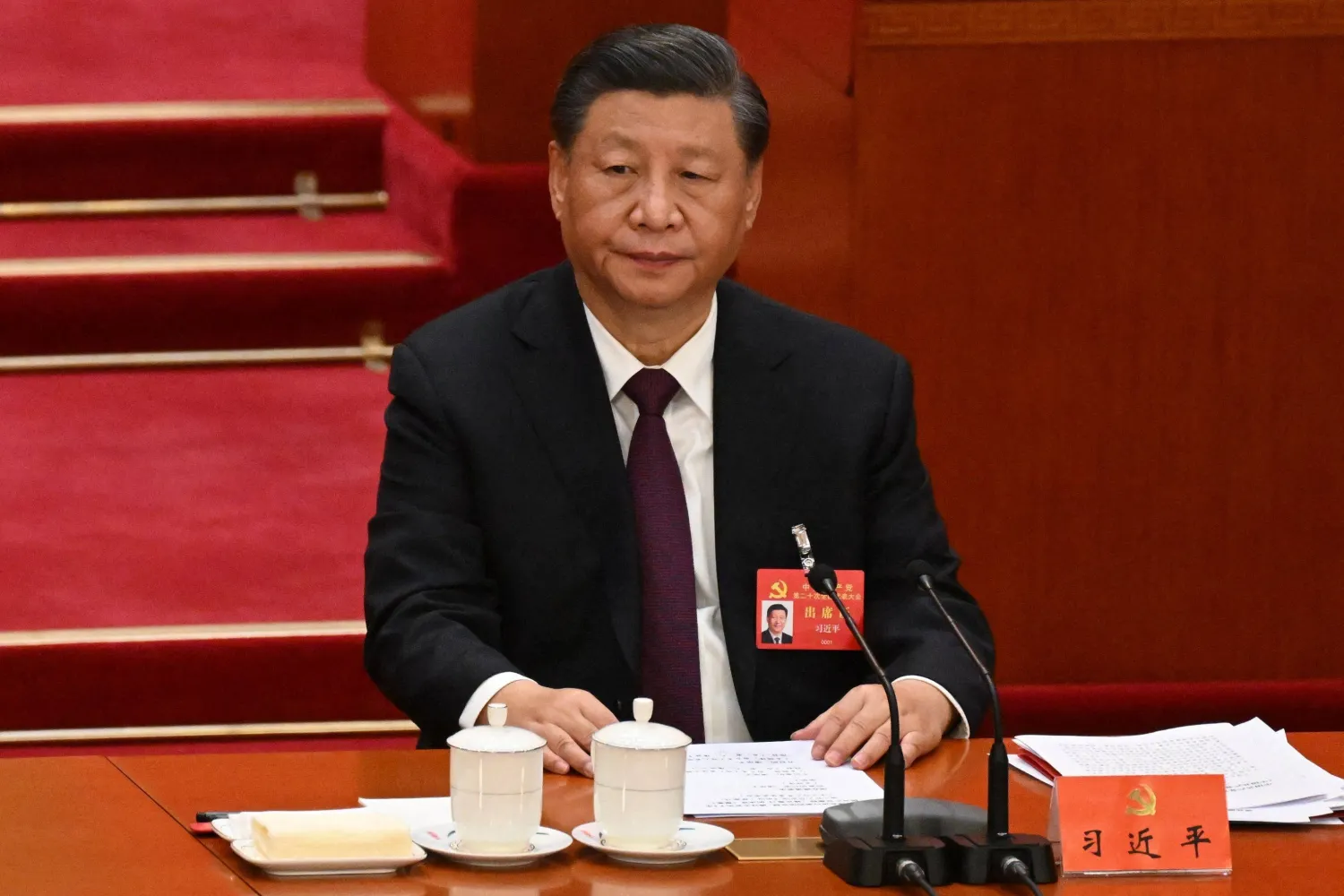 (FILES) This file photo taken on October 22, 2022 shows China's President Xi Jinping attending the closing ceremony of the 20th Chinese Communist Party's Congress at the Great Hall of the People in Beijing. (Photo by NOEL CELIS / AFP)