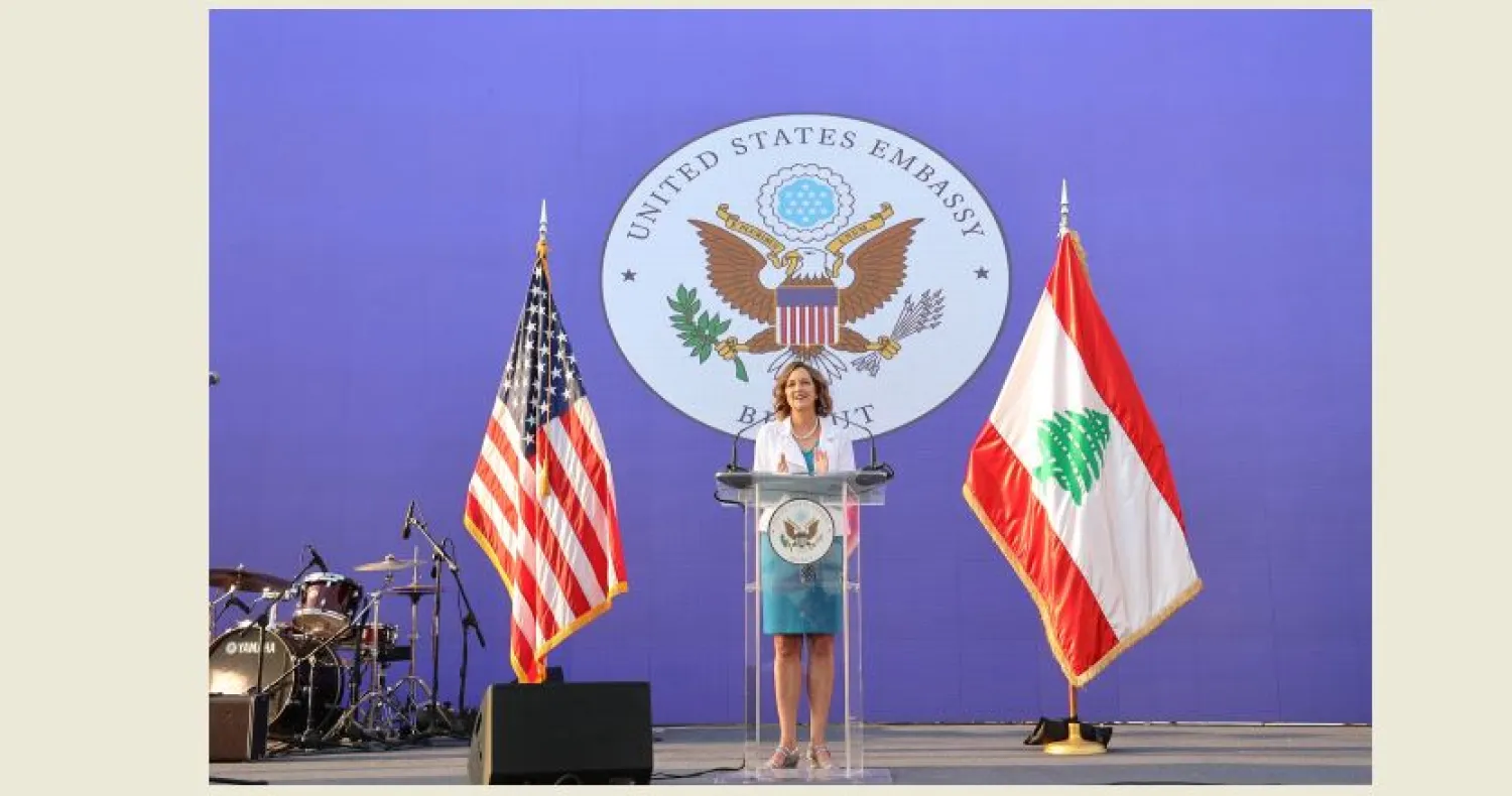 US Ambassador to Lebanon Lisa Johnson speaks on the occasion of the 248th anniversary of US Independence. (US Embassy)