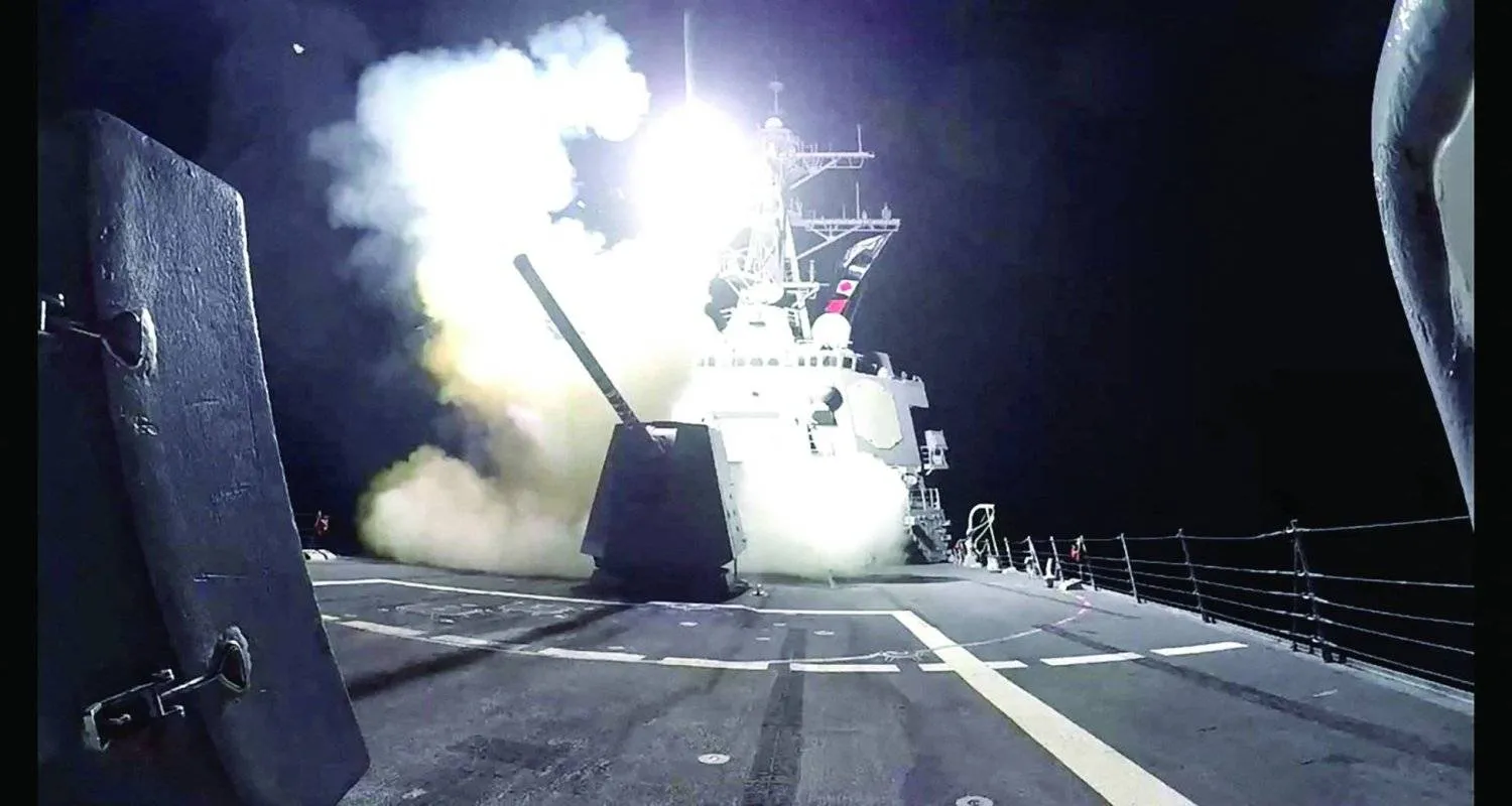 A Tomahawk land attack missile (TLAM) is launched from the US Navy Arleigh Burke-class guided missile destroyer USS Gravely against what the US military describe as Houthi targets in Yemen, February 3, 2024. US Central Command/Handout via REUTERS