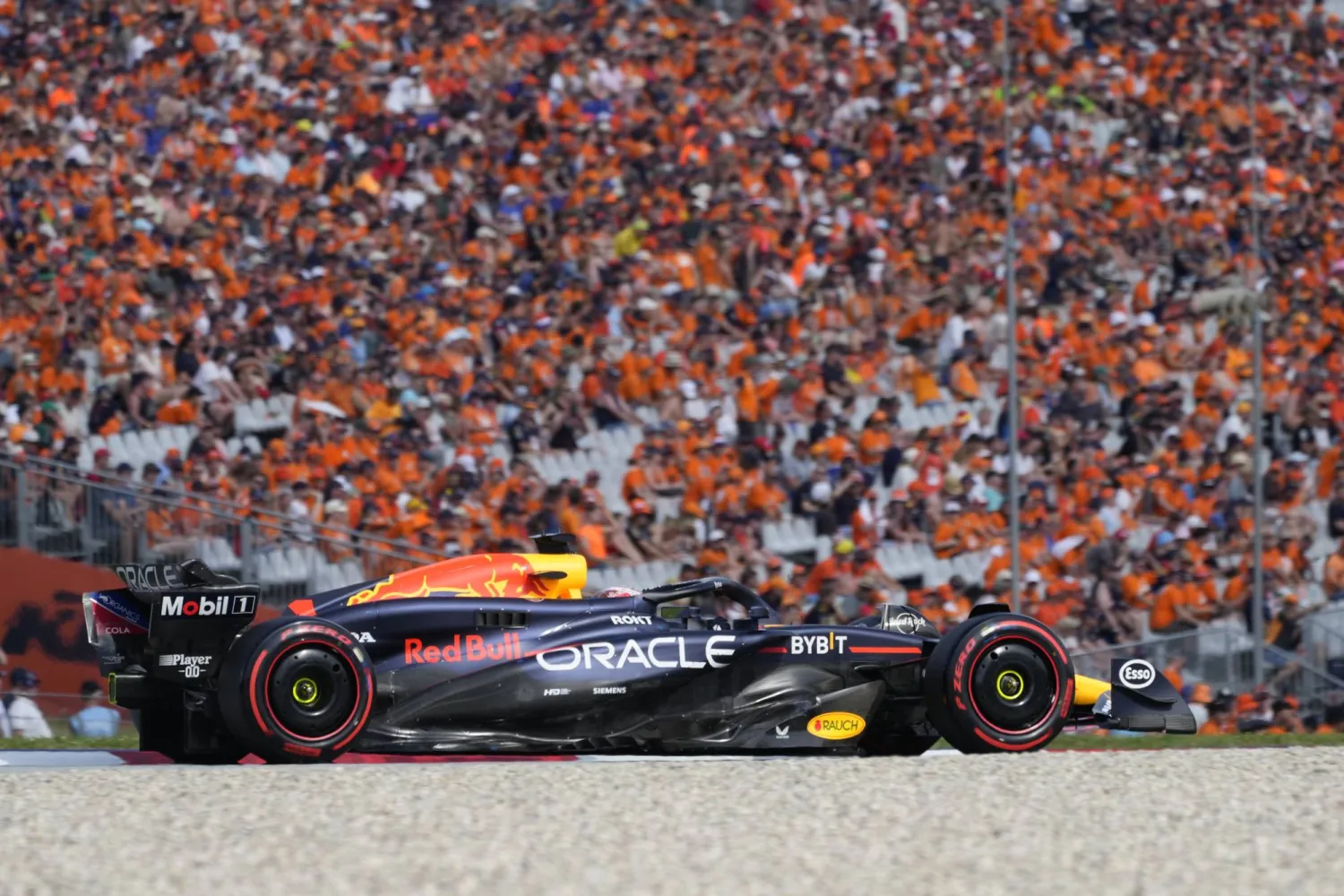 Red Bull driver Max Verstappen of the Netherlands steers his car during the qualifying session for the Austrian Formula One Grand Prix at the Red Bull Ring racetrack in Spielberg, Austria, Saturday, June 29, 2024. (AP Photo/Darko Bandic)