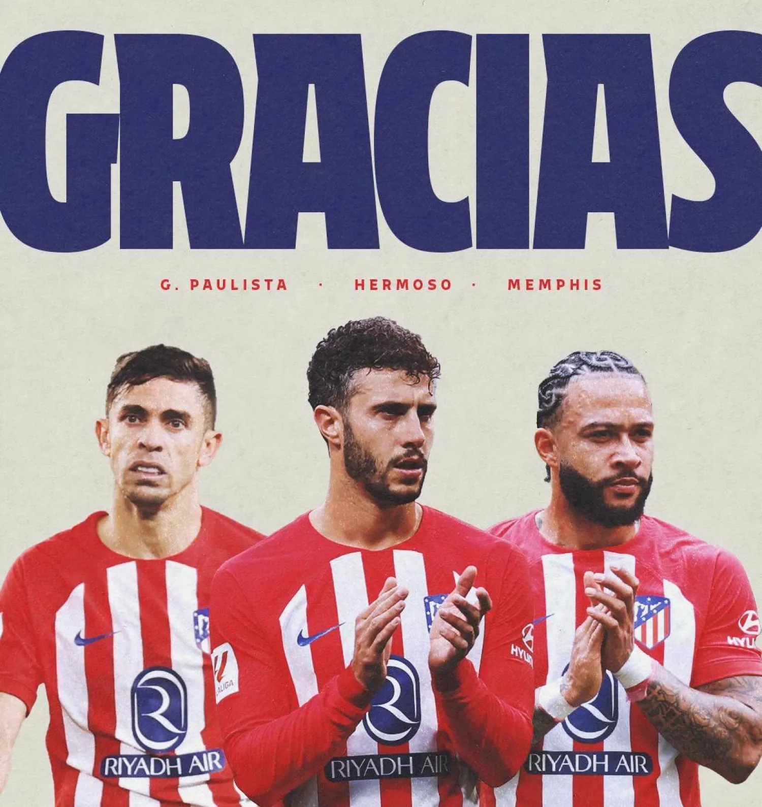 النادي وضع منشوراً يحمل صور اللاعبين المغادرين وعبارة شكراً (نادي أتلتيكو مدريد)