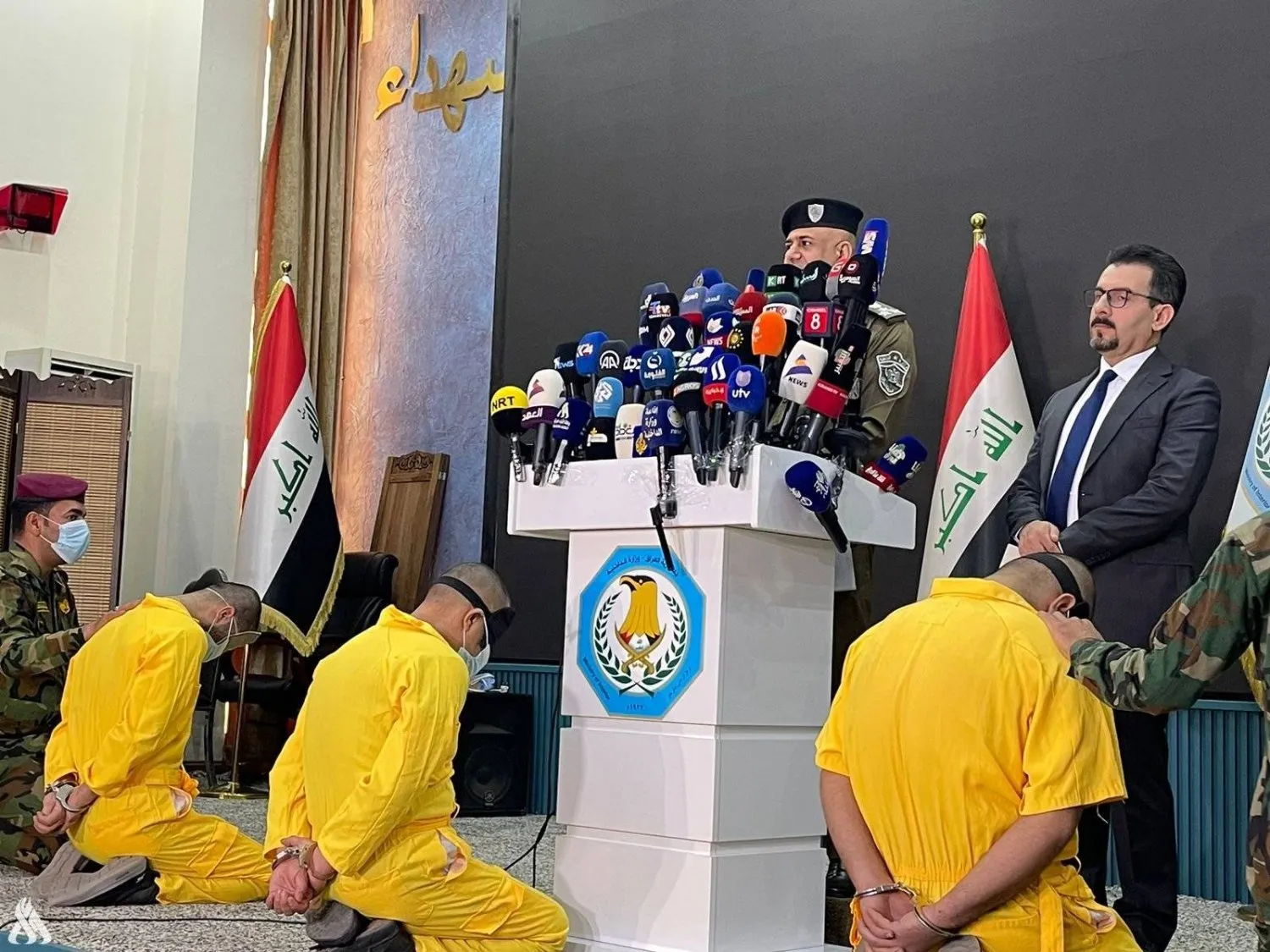 Irak İçişleri Bakanlığı bugün (pazartesi) Bağdat'ta düzenlediği basın toplantısında üç PKK'lının yakalandığını duyurdu. (Irak Haber Ajansı - INA)