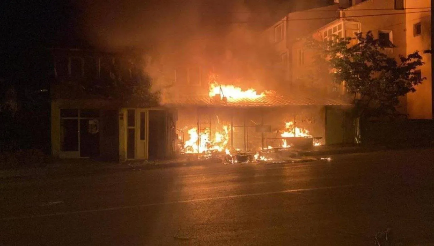 Shops are seen on fire in Kayseri in central Türkiye. Photo take from X from video footage