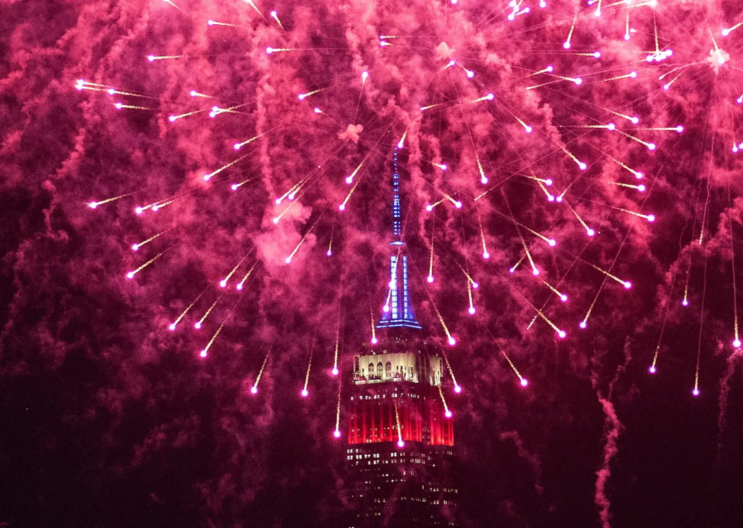 A view of the Macy's 4th of July Fireworks show over the Empire State Building in New York City, as seen from Hoboken, N.J. (Eduardo Munoz/Reuters)
