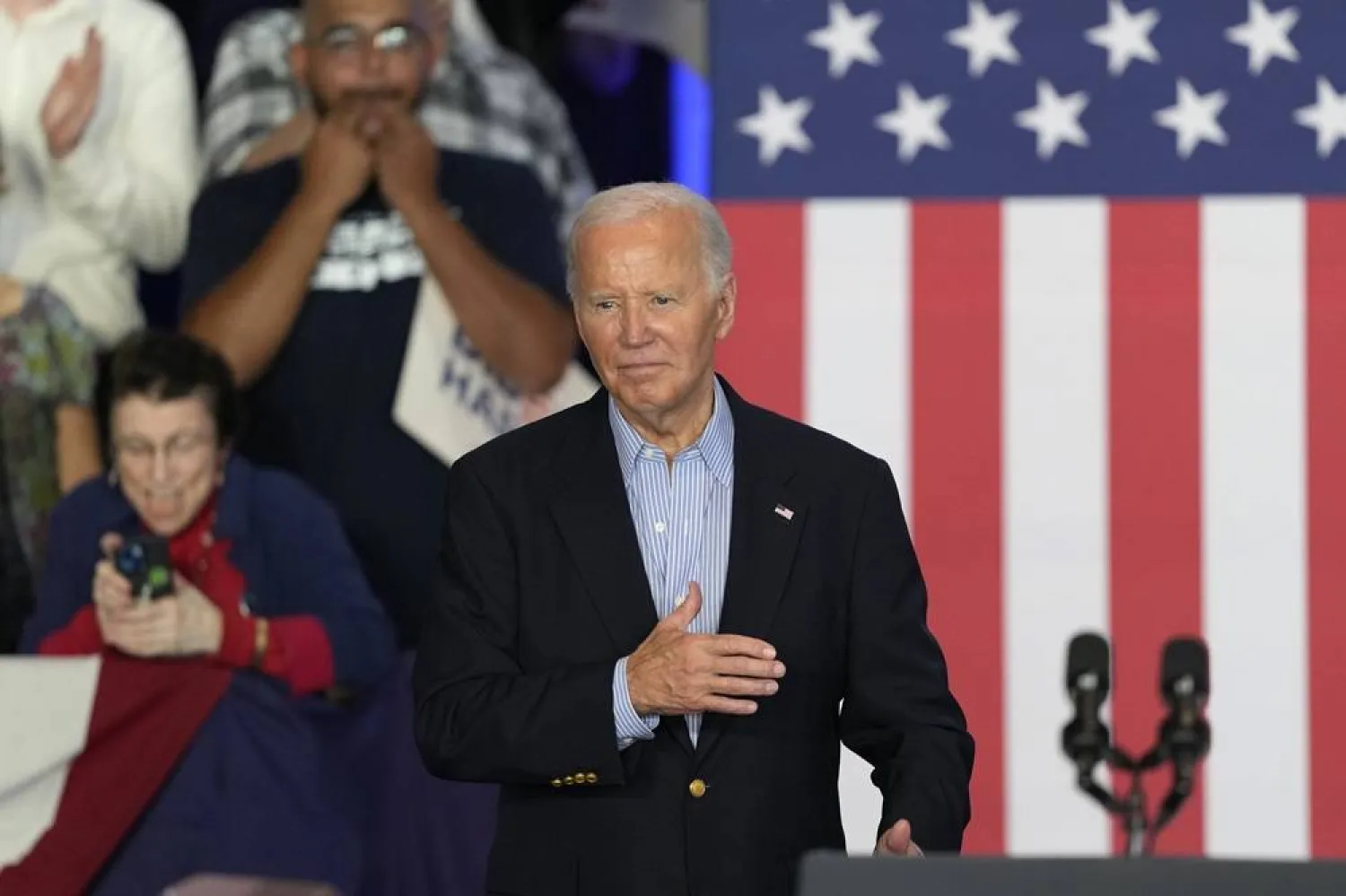  President Joe Biden arrives to speak at a campaign rally at Sherman Middle School in Madison, Wis., Friday, July 5, 2024. (AP)