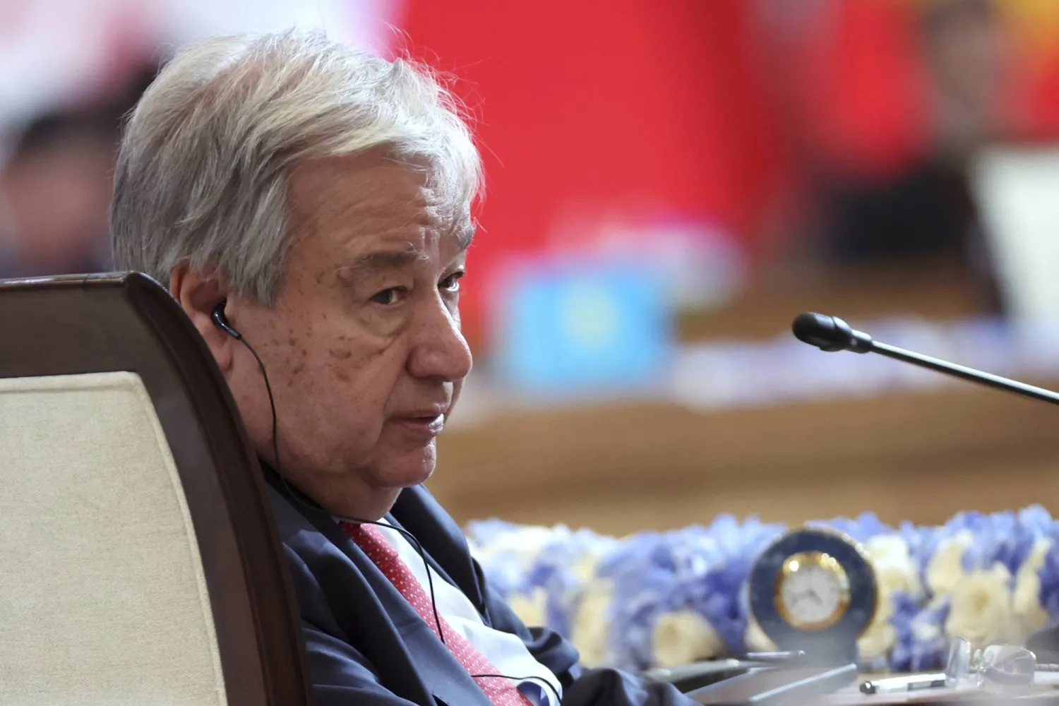 UN Secretary-General Antonio Guterres attends SCO Plus format meeting during Shanghai Cooperation Organization (SCO) summit in Astana, Kazakhstan, Thursday, July, 4, 2024. (Sergei Savostyanov, Sputnik, Kremlin Pool Photo via AP)