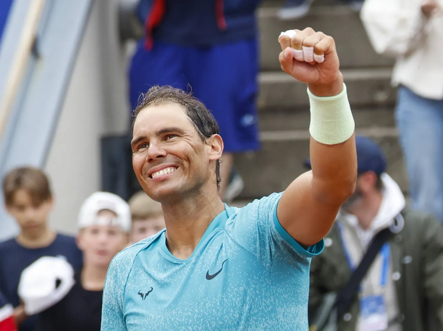 Rafael Nadal of Spain celebrates winning his men's singles first round match against Leo Borg of Sweden during the Nordea Open Tennis tournament in Bastad, Sweden, 16 July 2024. EPA/Adam Ihse