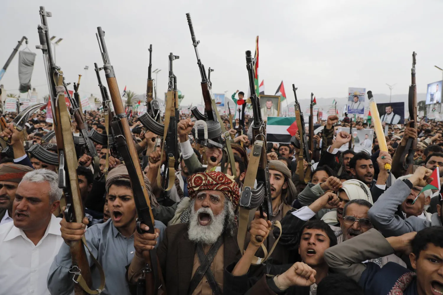 Houthi supporters attend a rally against the US and Israel in Sanaa, Yemen, on Friday, July 19, 2024. (AP Photo/Osamah Abdulrahman)