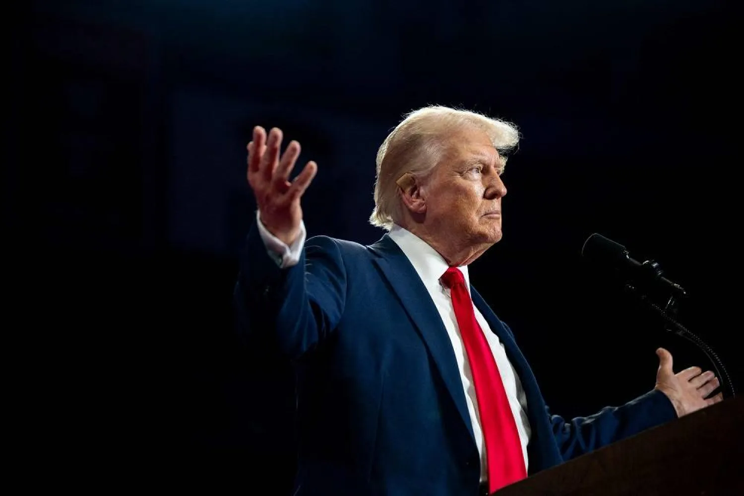 US Republican Presidential nominee former President Donald Trump arrives at his campaign rally at the Bojangles Coliseum on July 24, 2024 in Charlotte, North Carolina. (Getty Images via AFP)