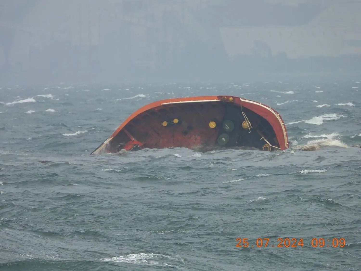A handout photo from the Philippine Coast Guard shows part of MT Terra Nova oil tanker after it capsized in Manila Bay. Handout / Philippine Coast Guard (PCG)/AFP