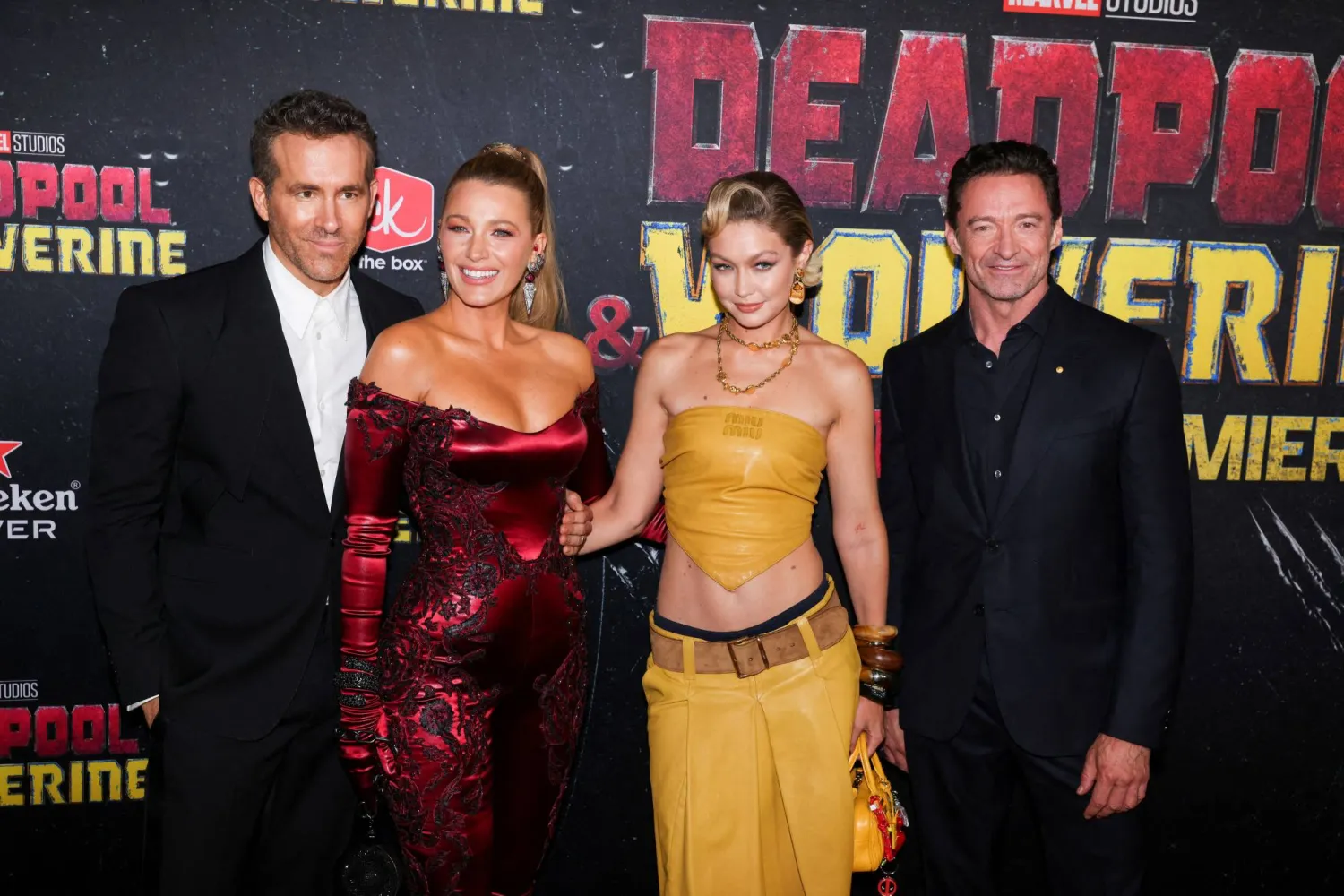 FILE PHOTO: Ryan Reynolds, Blake Lively, Gigi Hadid and Hugh Jackman attend the premiere of 'Deadpool and Wolverine' in New York City, New York, US, July 22, 2024. REUTERS/Caitlin Ochs/File Photo