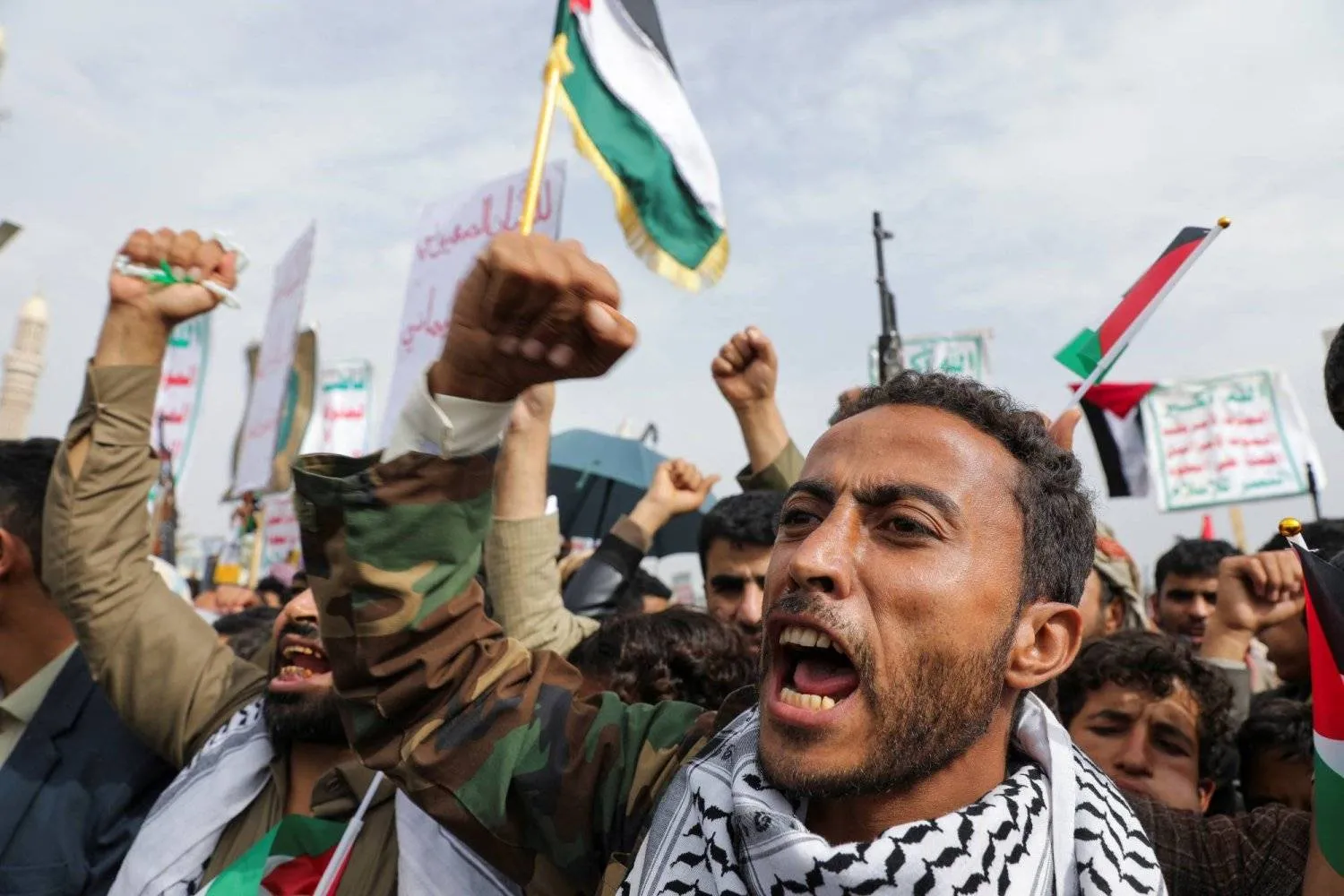Houthis are seen during a rally in Sanaa, Yemen. (Reuters)