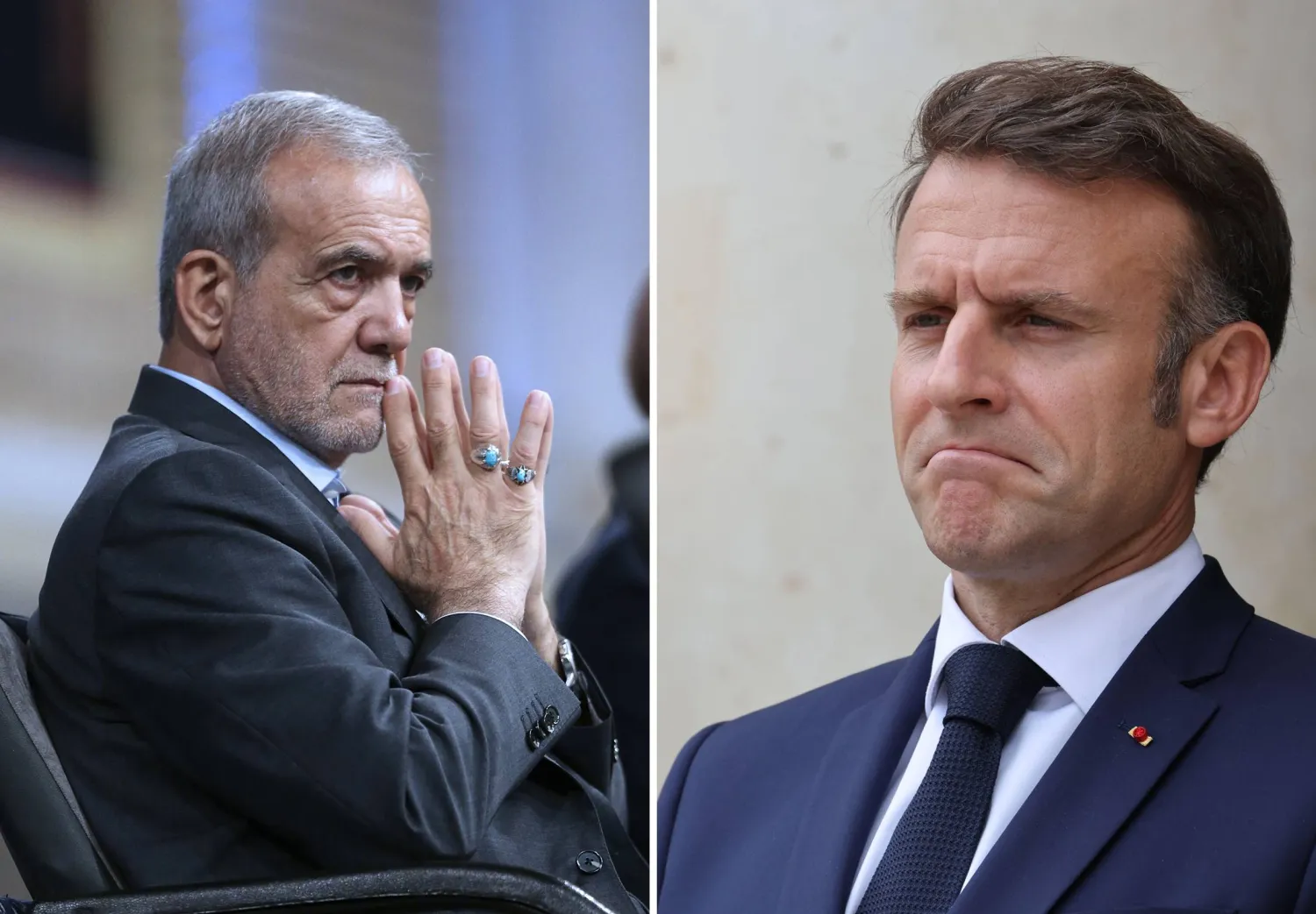 الرئيس الفرنسي إيمانويل ماكرون والإيراني مسعود بزشكيان (أ.ب - أ.ف.ب)