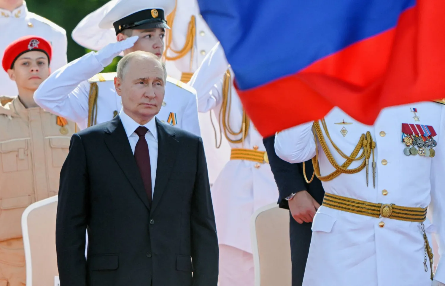 Russia's President Vladimir Putin attends the annual Navy Day parade in Saint Petersburg, Russia July 28, 2024. Sputnik/Sergei Guneev/Pool via REUTERS 