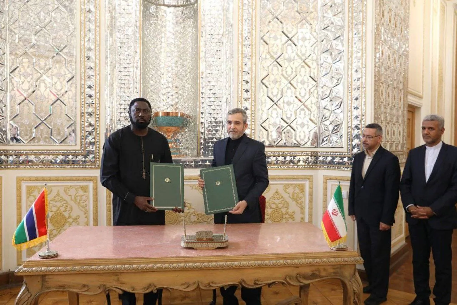 Iran’s acting Foreign Minister Ali Bagheri and his Gambian counterpart Mamadou Tangara. Photo: Iranian Foreign Ministry
