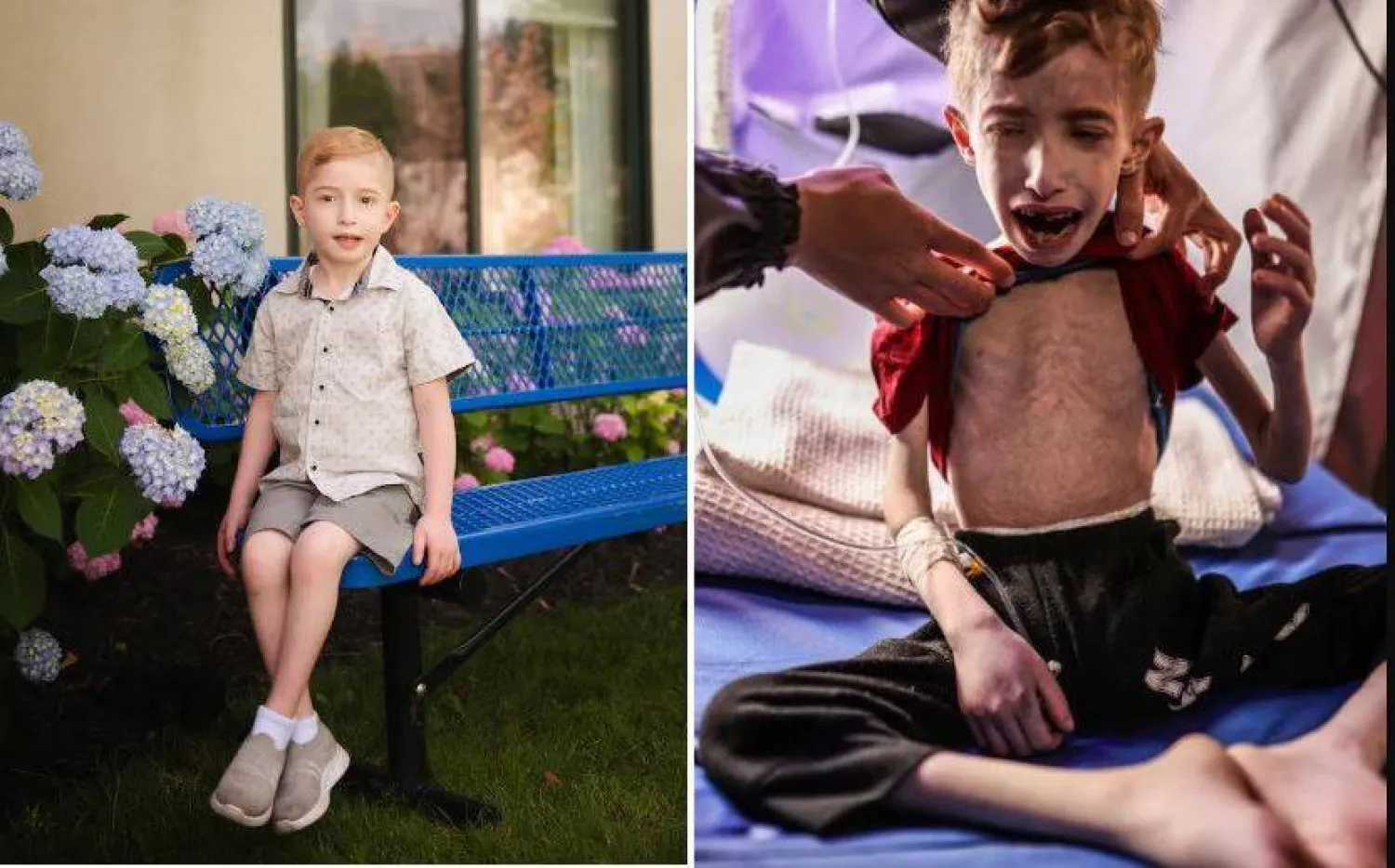 فادي الزنظ في غزة وعلى اليسار صورة له في الولايات المتحدة (واشنطن بوست)