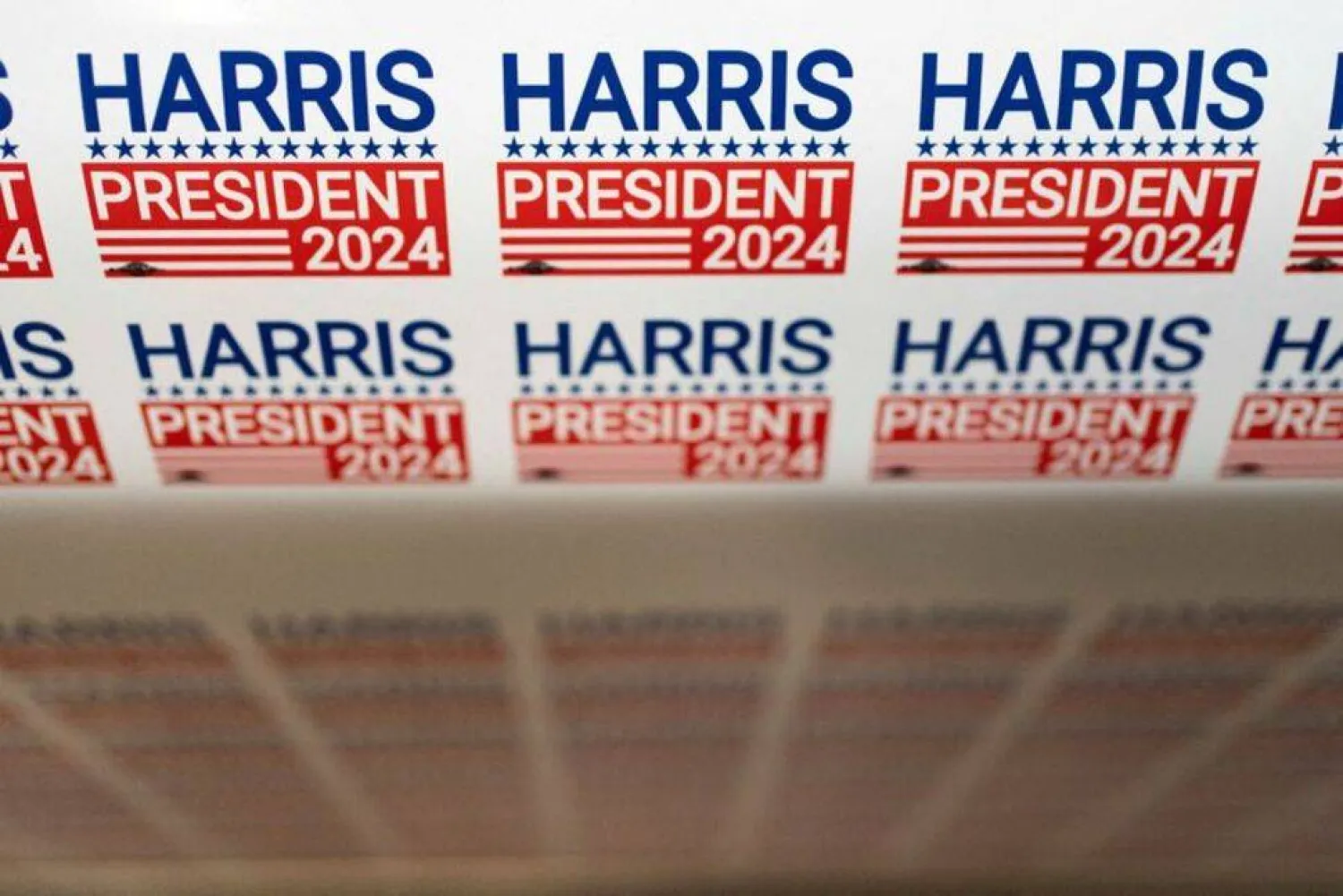 FILE PHOTO: Stickers in support of US Vice President Kamala Harris' presidentail campaign are printed at the Gloo Factory in Tucson, Arizona, US July 25, 2024. REUTERS/Rebecca Noble/File Photo

