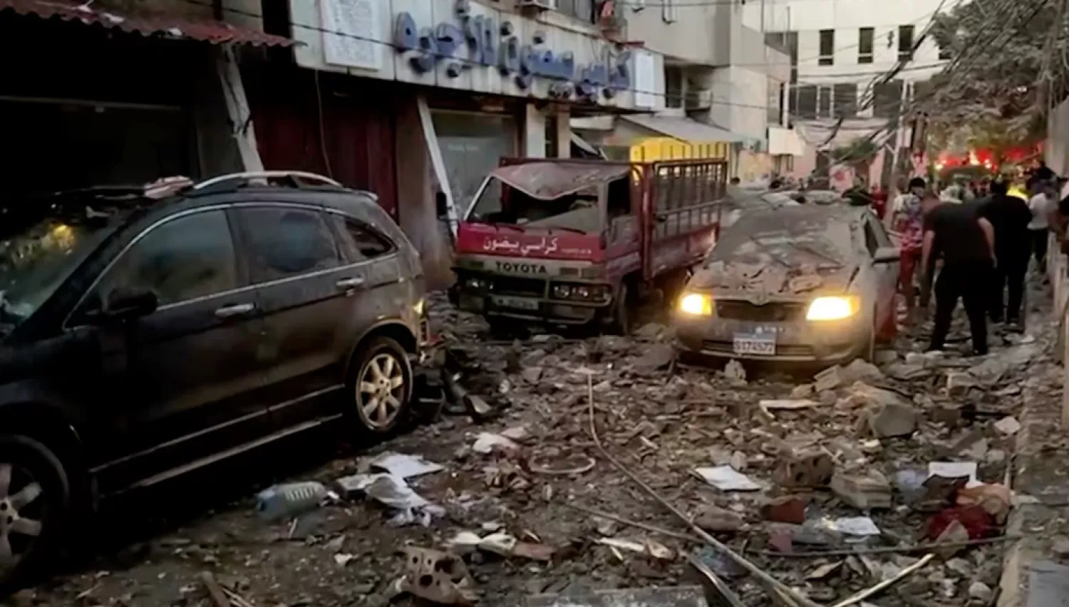  Damaged vehicles are seen after an Israeli strike on Beirut's southern suburbs, Lebanon July 30, 2024 in this screen grab from a video. Reuters TV via REUTERS Purchase Licensing Rights