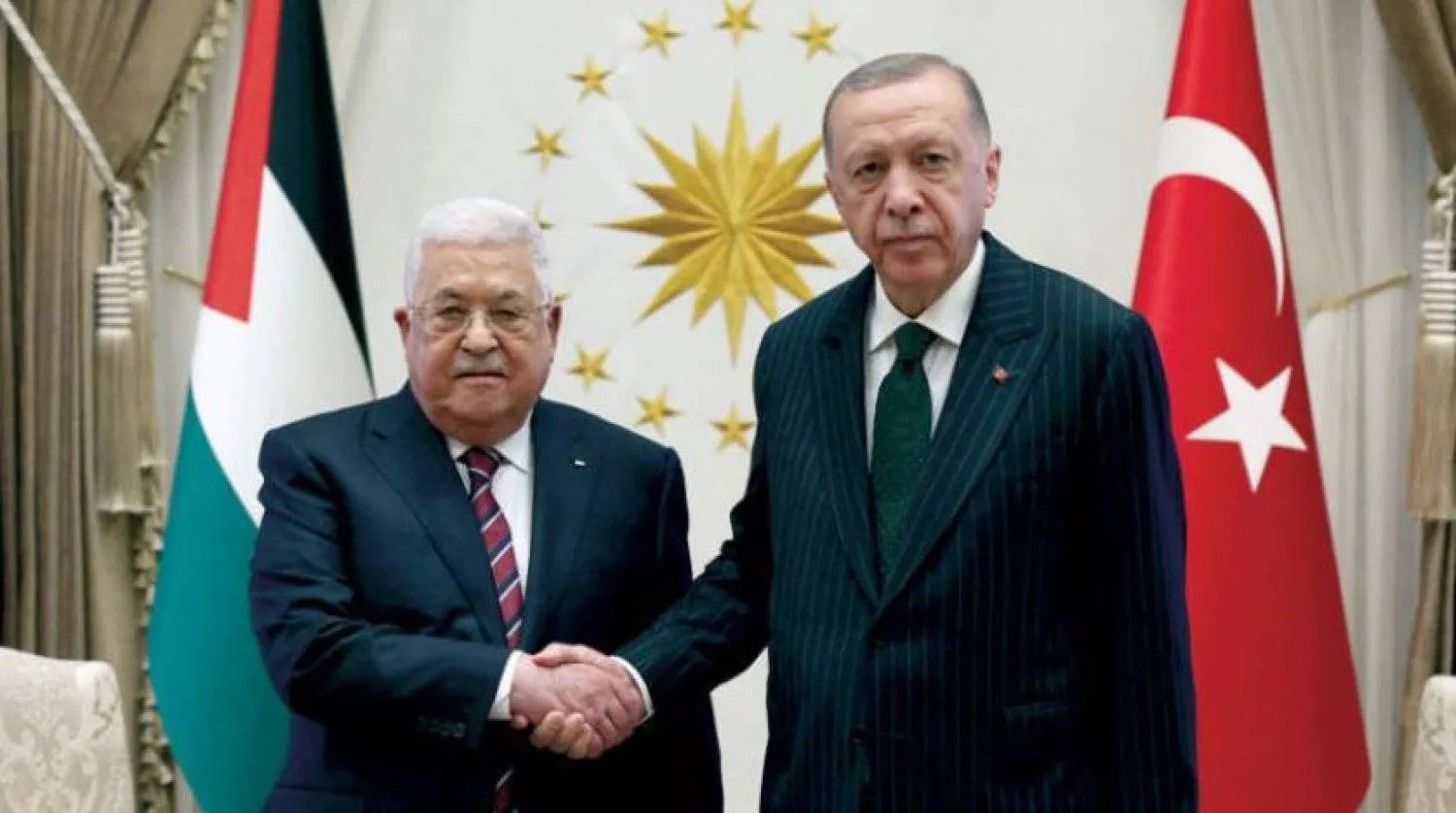 Turkish President Recep Tayyip Erdogan and Palestinian President Mahmoud Abbas in Ankara on Tuesday (Reuters)
