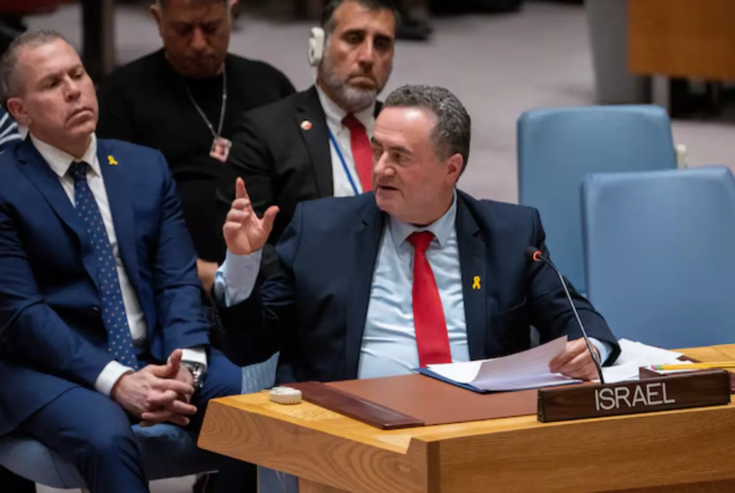 Israel Katz, Foreign Minister to the United Nations speaks during a meeting of the United Nations Security Council on the conflict between Israel and the Palestinian Islamist group Hamas, at UN headquarters in New York, US, March 11, 2024. REUTERS/David 'Dee' Delgado/File Photo Purchase Licensing Rights