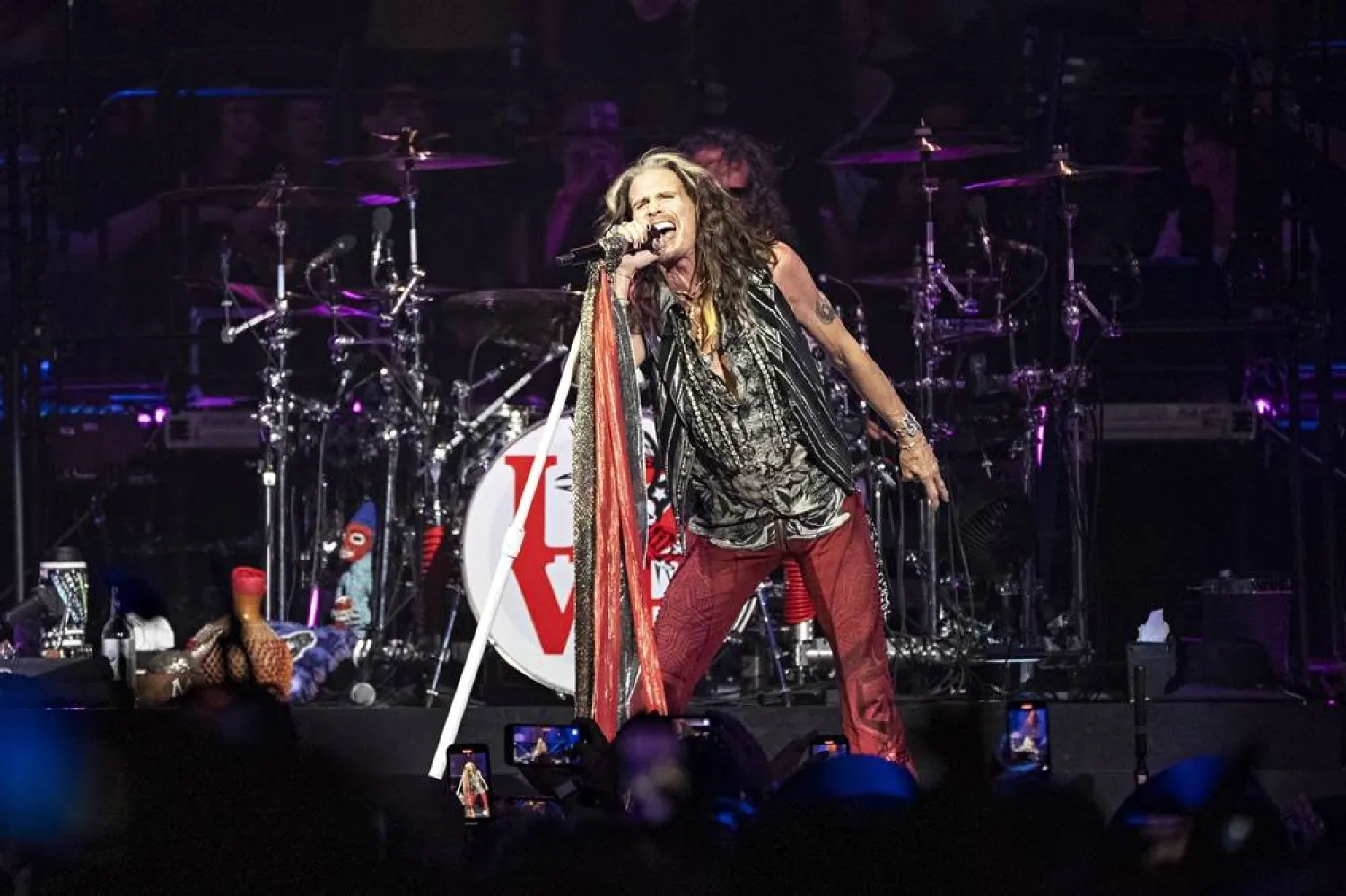 Steven Tyler of Aerosmith performs during night one of their "Peace Out: The Farewell Tour" on Sept. 2, 2023, at Wells Fargo Center in Philadelphia. (AP)