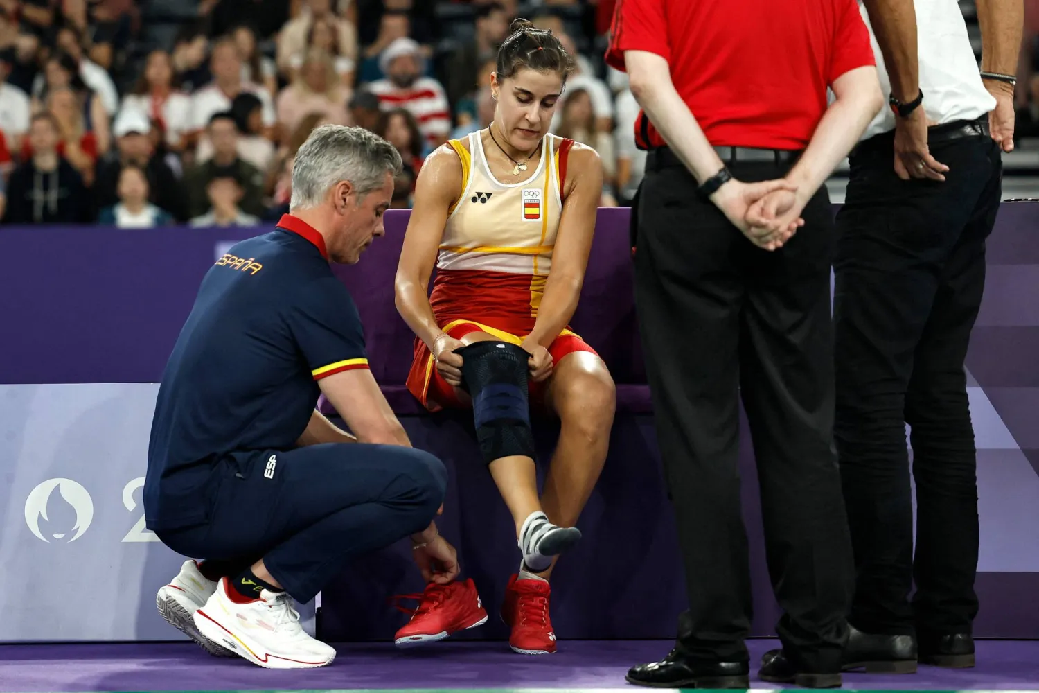 كانت مارين قد أصيبت بتمزق في أربطة الركبة اليمني قبل الأولمبياد (أ.ف.ب)