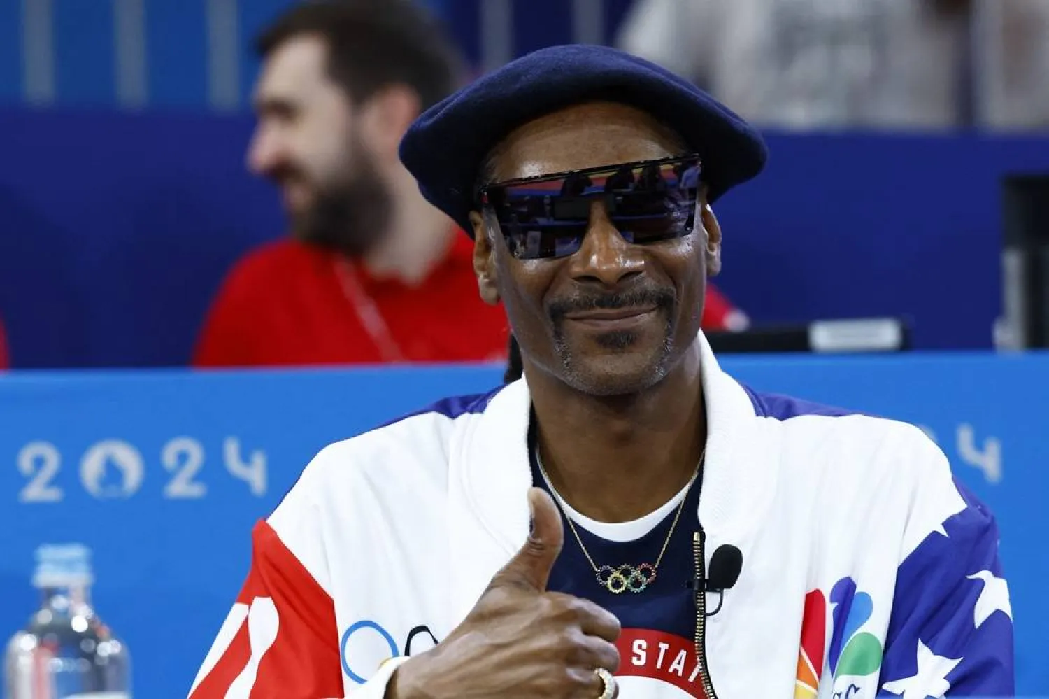  Paris 2024 Olympics - Judo - Men -100 kg Repechage contest - Champ de Mars Arena, Paris, France - August 01, 2024. Rapper and record producer Snoop Dogg is seen during the bout between Peter Paltchik of Israel and Michael Korrel of Netherlands. (Reuters)