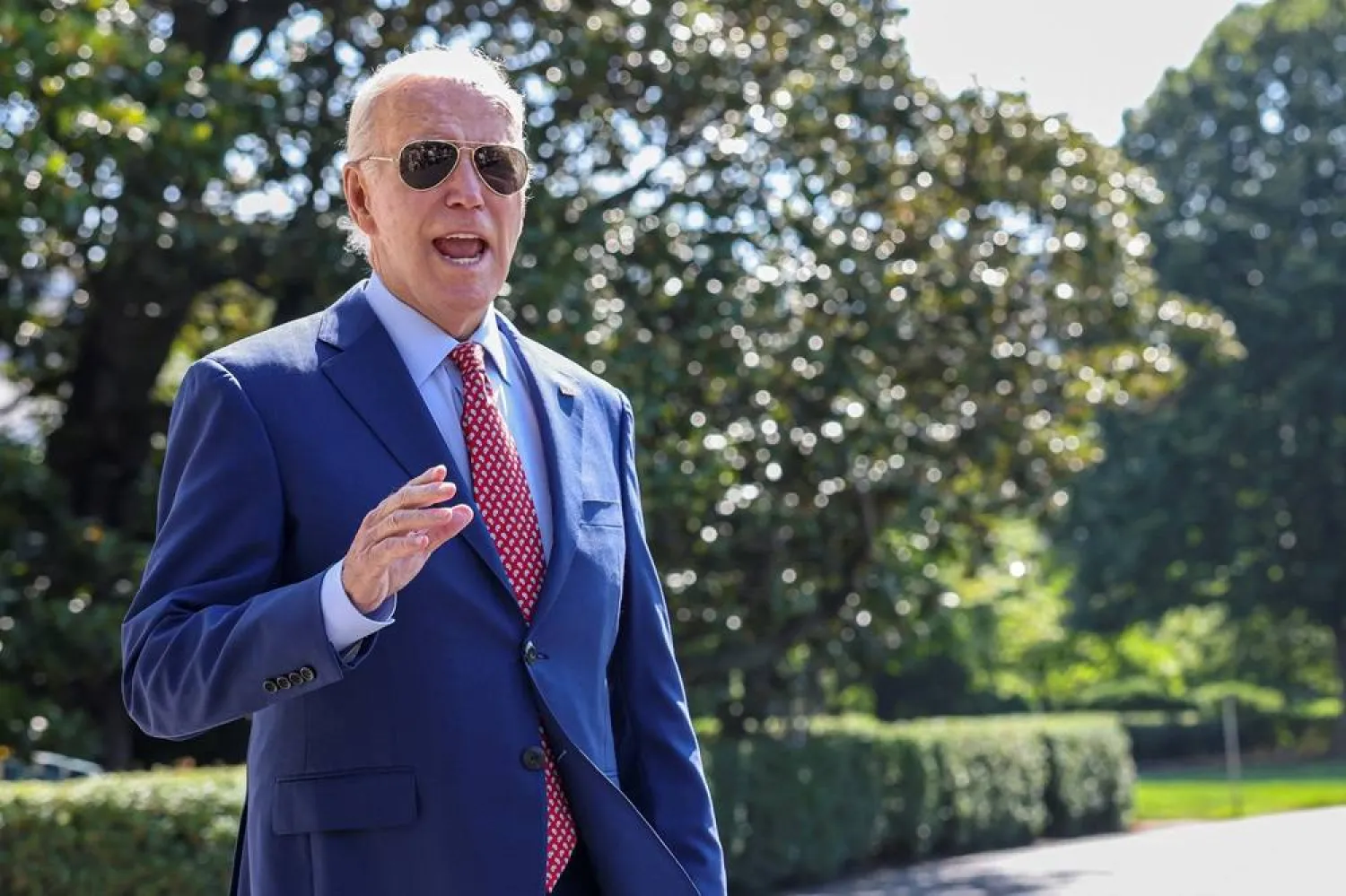 US President Joe Biden speaks to reporters at the South Lawn of the White House before departing on travel to Wilmington, Delaware in Washington, US, August 2, 2024. (Reuters)