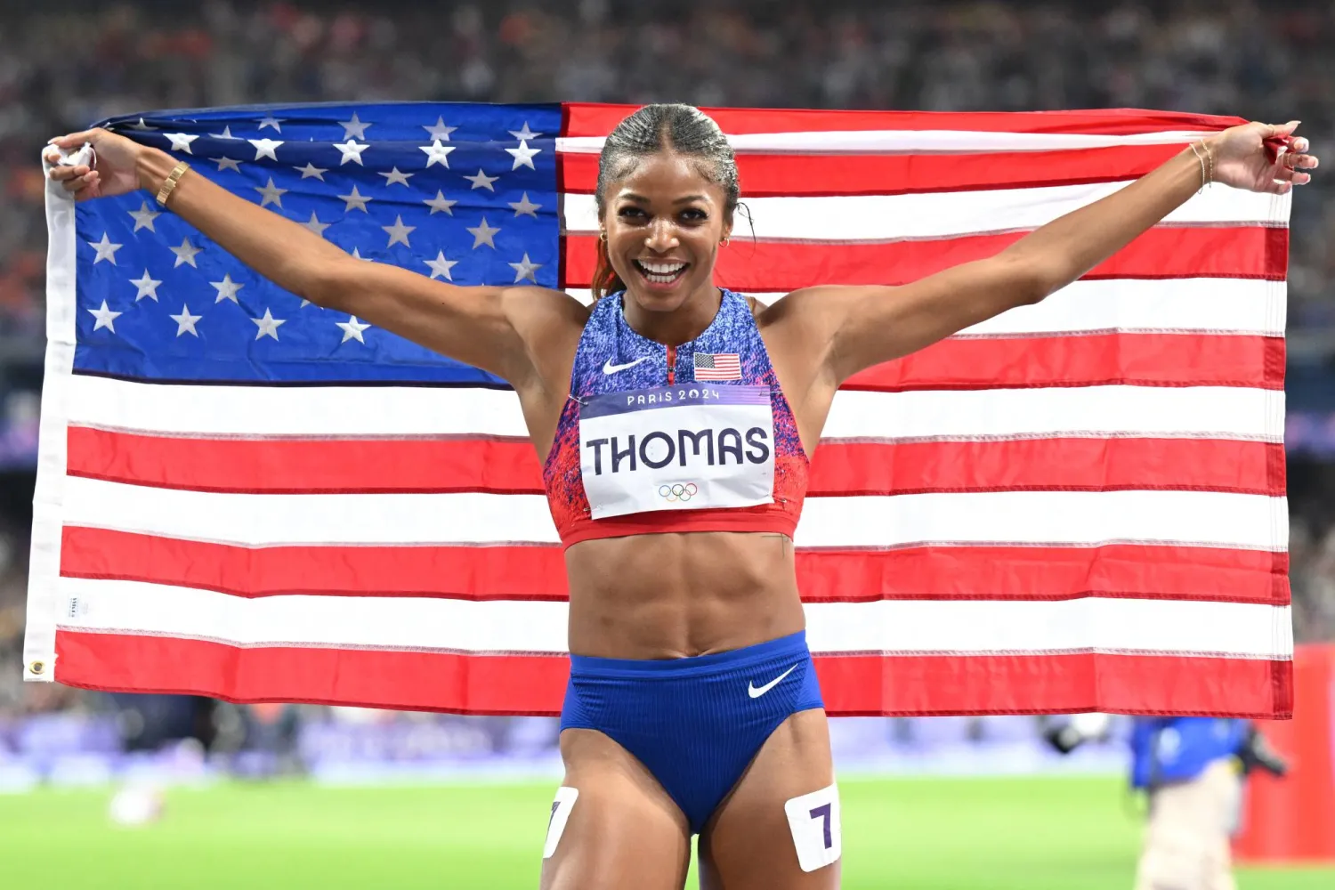 العداءة الأميركية غابرييل توماس (د.ب.أ)