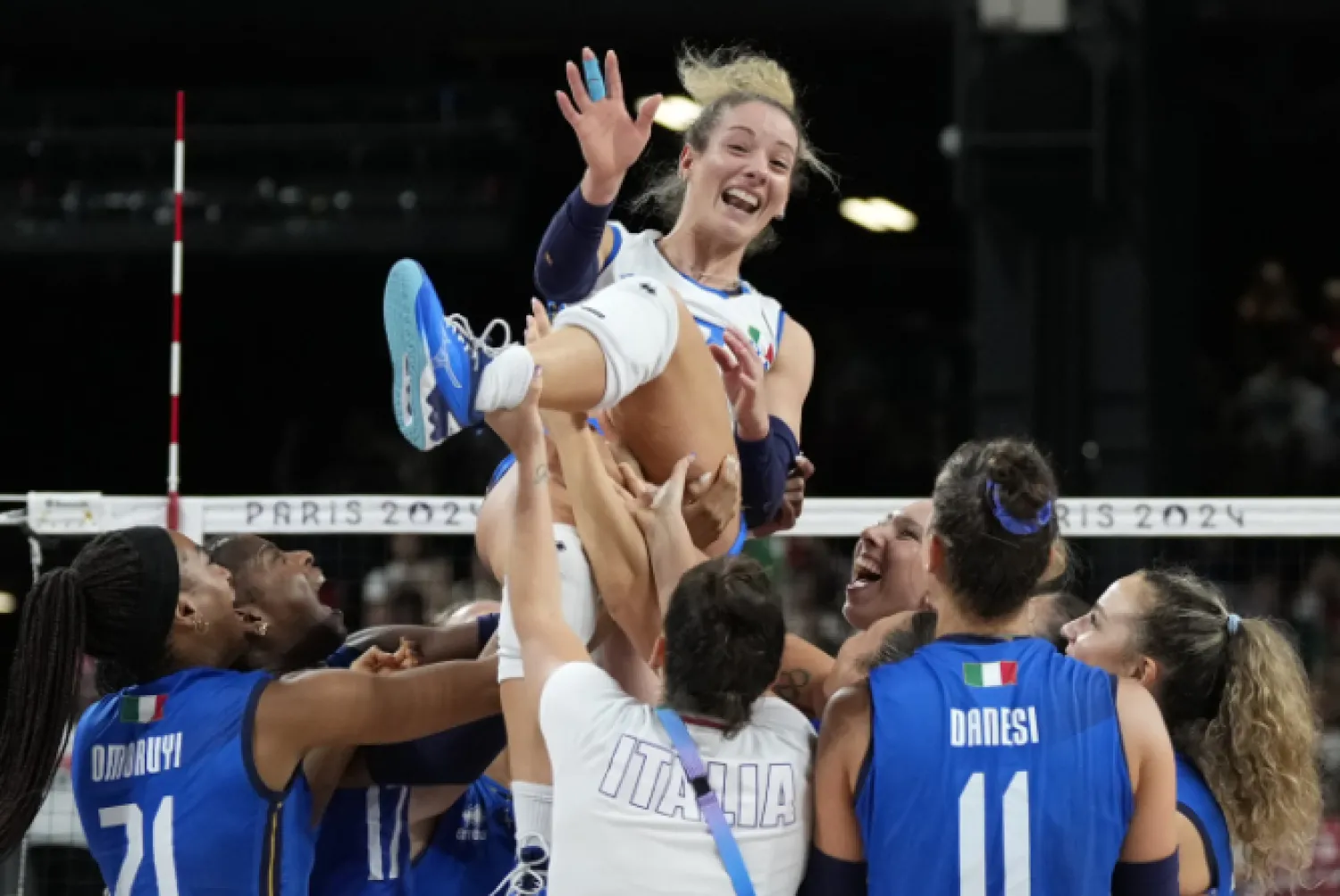 Italy beat the defending champion US team Sunday to win gold in women’s volleyball at the Paris Olympics. - The AP