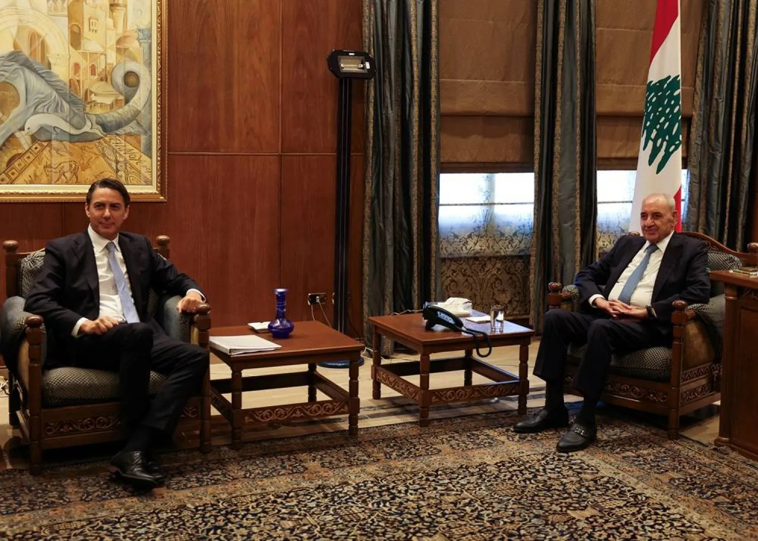 US special envoy Amos Hochstein meets with Lebanese Parliament Speaker Nabih Berri in Beirut, Lebanon August 14, 2024. (Reuters)