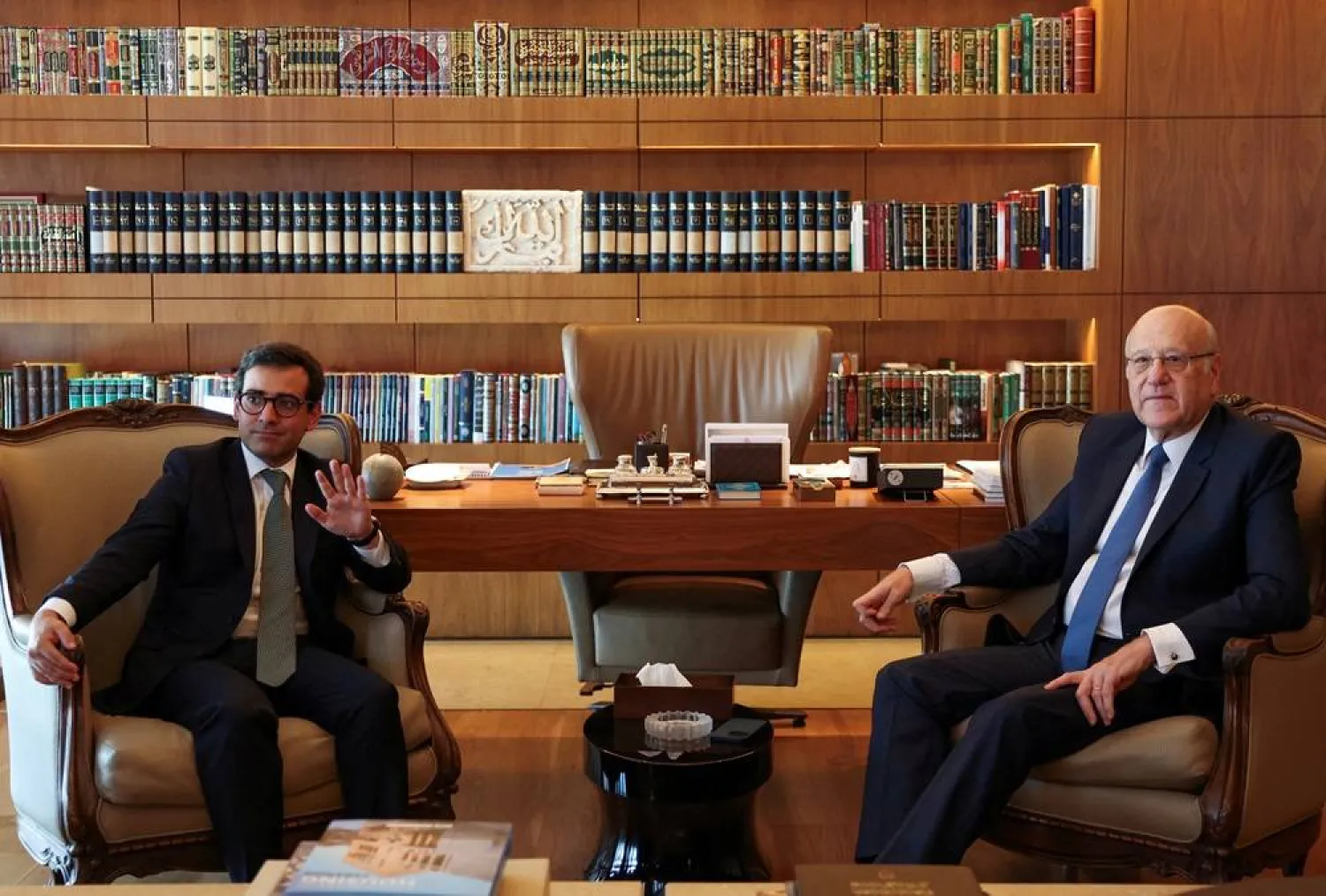  French Foreign Minister Stephane Sejourne meets with Lebanon's caretaker Prime Minister Najib Mikati in Beirut, Lebanon August 15, 2024. (Reuters)