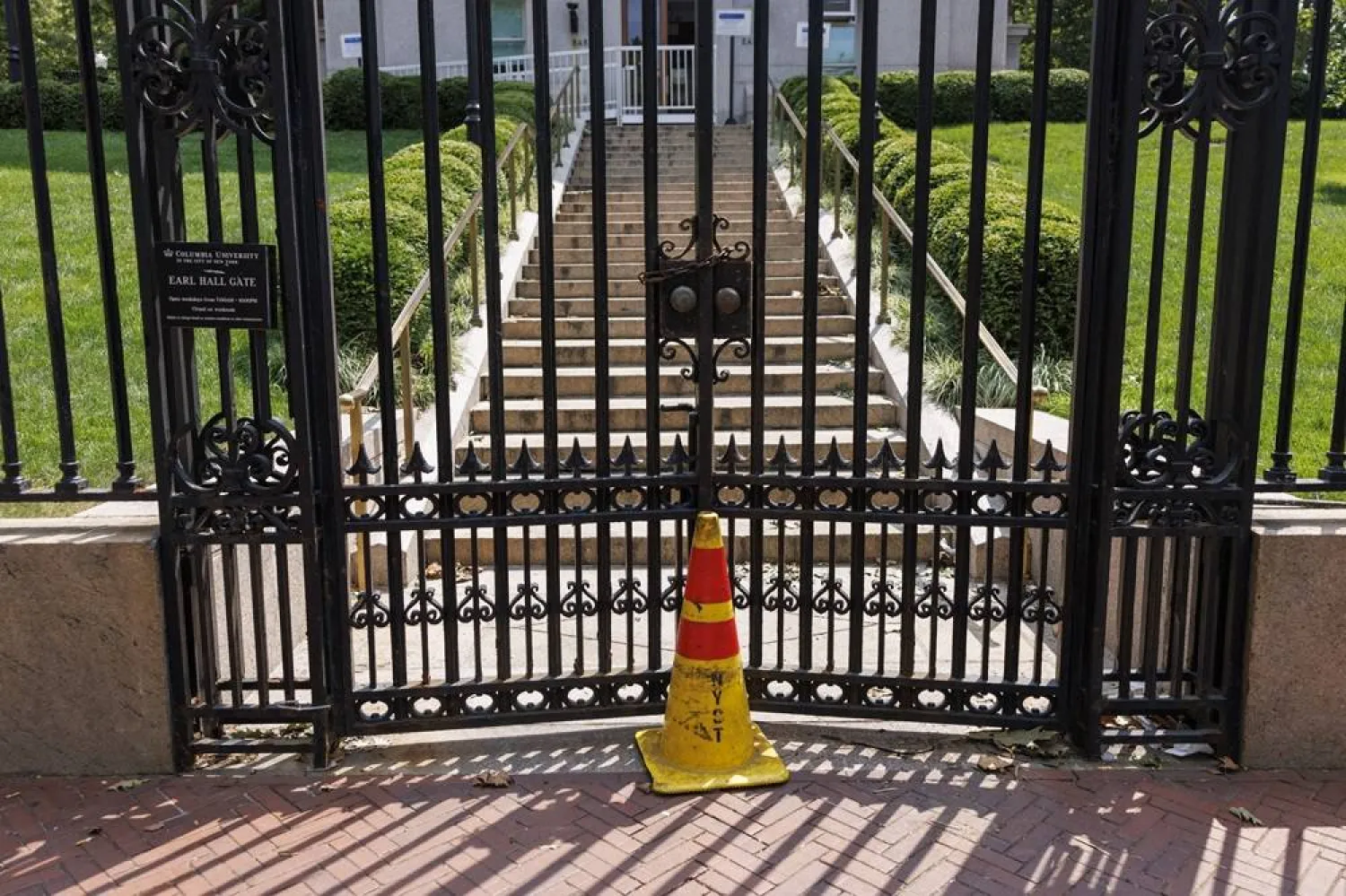 The Earl Hall Gate at Columbia University is locked in New York, New York, USA, 15 August 2024. (EPA)