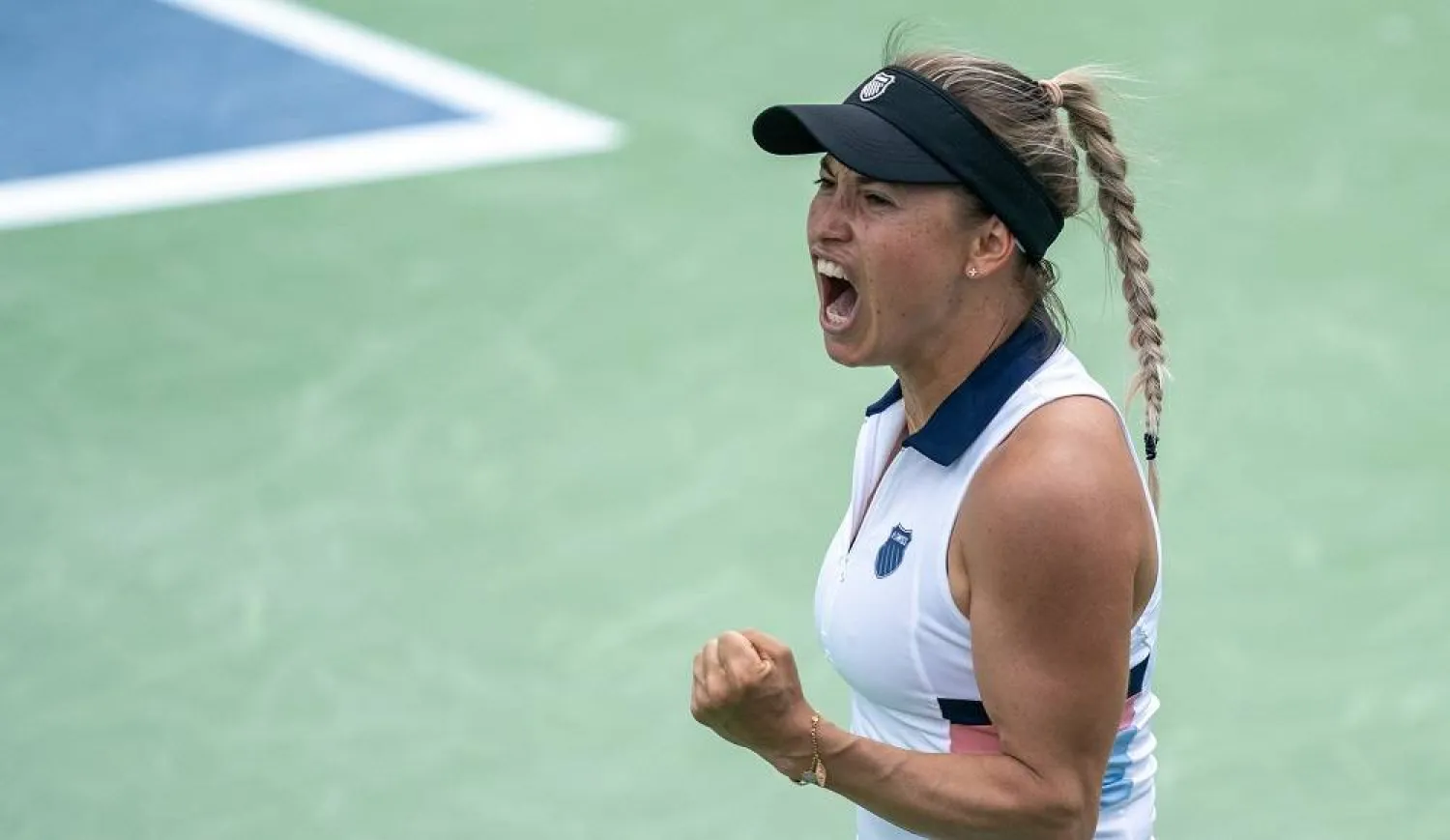 Yulia Putintseva of Kazakhstan reacts after winning the first set of a match against Coco Gauff of the United States on day four of the Cincinnati Open. Mandatory (Susan Mullane-USA TODAY Sports)