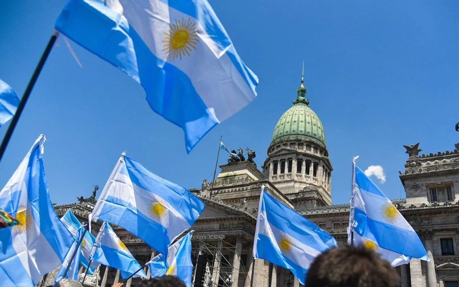 Argentine flags in a square in the capital, Buenos Aires. (Reuters)
