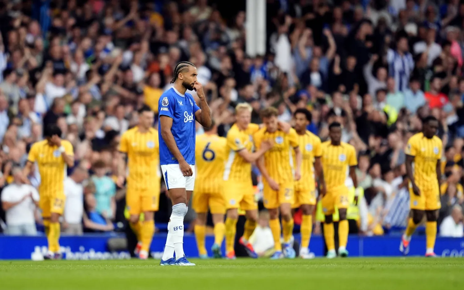 خيبة أمل كالفيرت - لوين وسط احتفالية لاعبي برايتون بالفوز على إيفرتون (د.ب.أ)