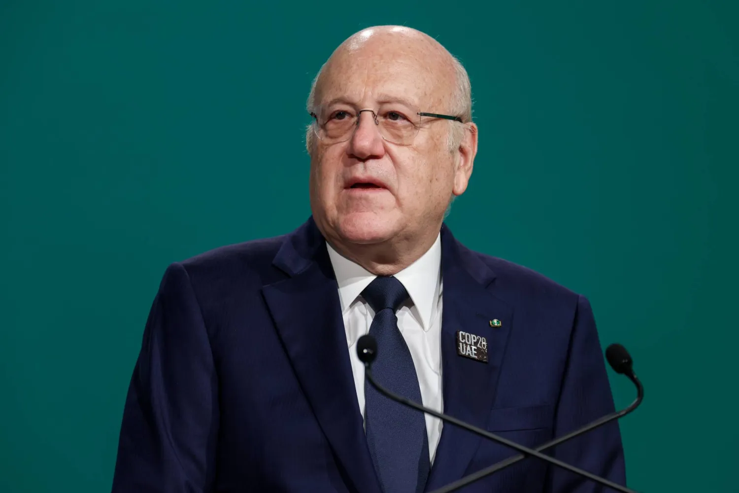 FILED - 02 December 2023, United Arab Emirates, Dubai: Prime Minister of Lebanon Najib Mikati speaks during the High-Level Segment for Heads of State and Government at the United Nations Climate Change Conference (COP28). Photo: Christopher Pike/COP28/dpa 
