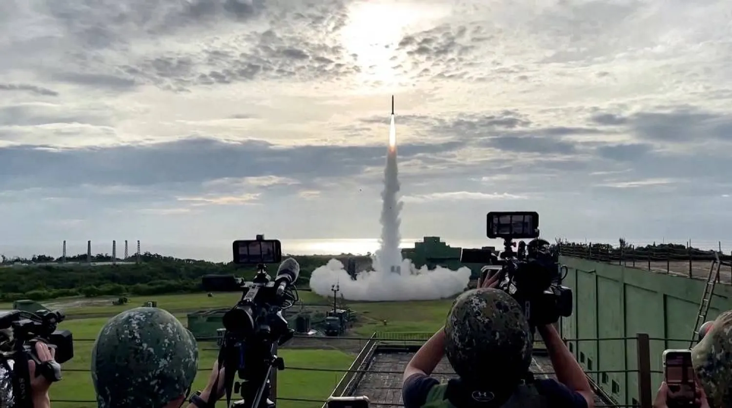 A standard missile fires off a Patriot PAC-2 surface-to-air missile system during a military drill in Pingtung, Taiwan August 20, 2024. (Reuters TV via Reuters) 