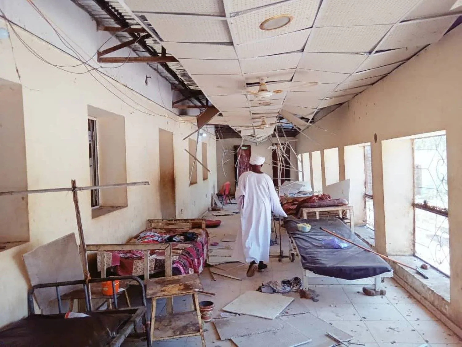 Damage is seen at a hospital in El Daein following an air raid. (Asharq Al-Awsat)