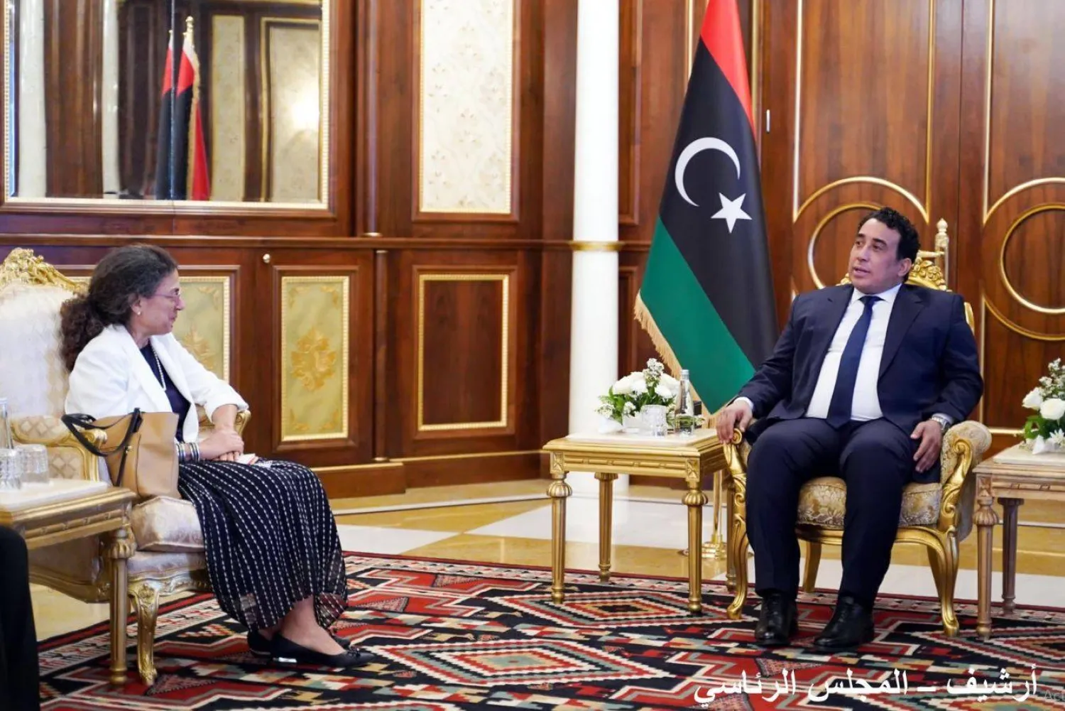 المنفي مستقبلاً خوري بمقر «المجلس الرئاسي» في طرابلس العاصمة (المجلس الرئاسي الليبي)