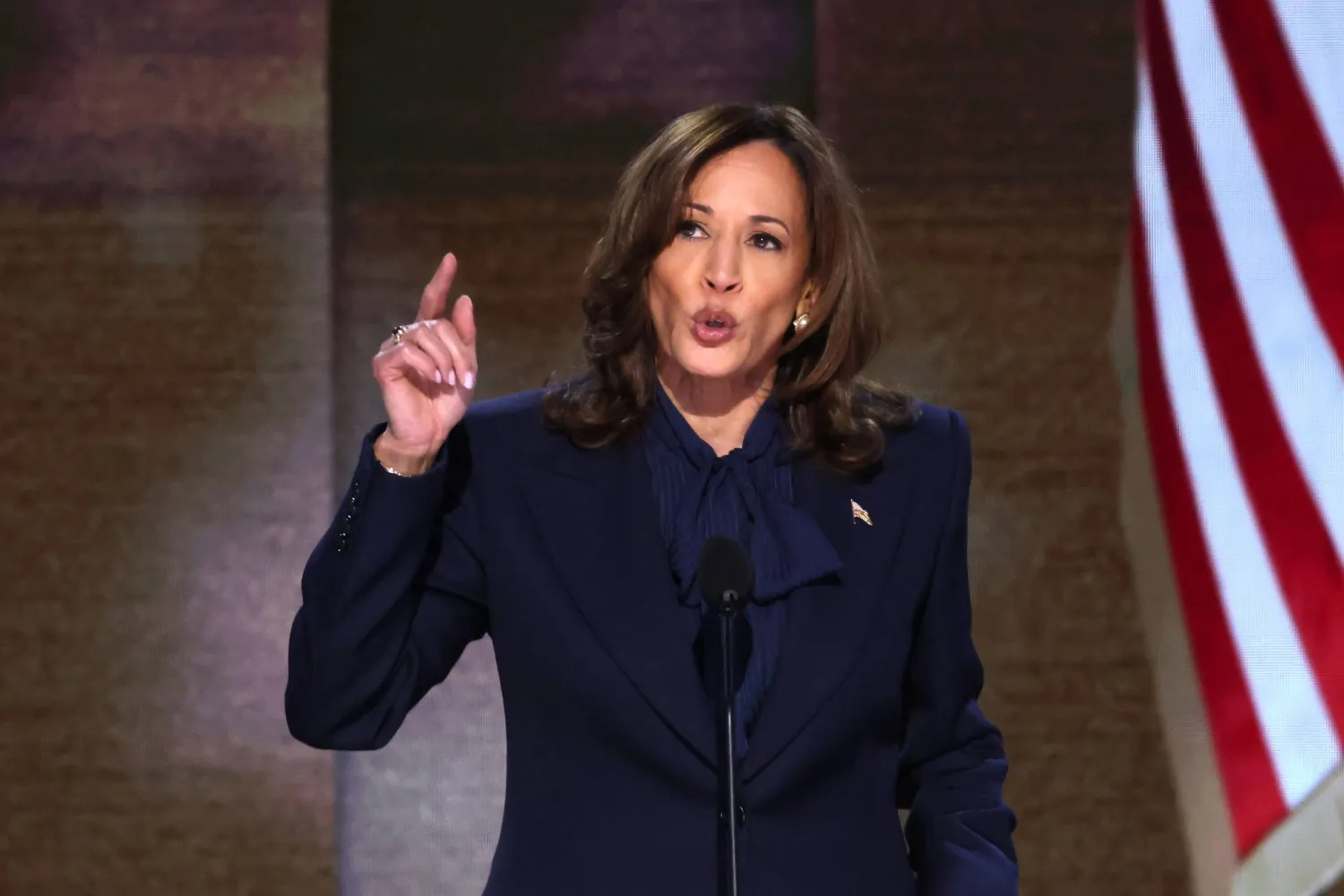 Democratic presidential candidate Kamala Harris gives her keynote address on the final night of the Democratic National Convention (DNC) at the United Center in Chicago, Illinois, USA, 22 August 2024. EPA/MICHAEL REYNOLDS