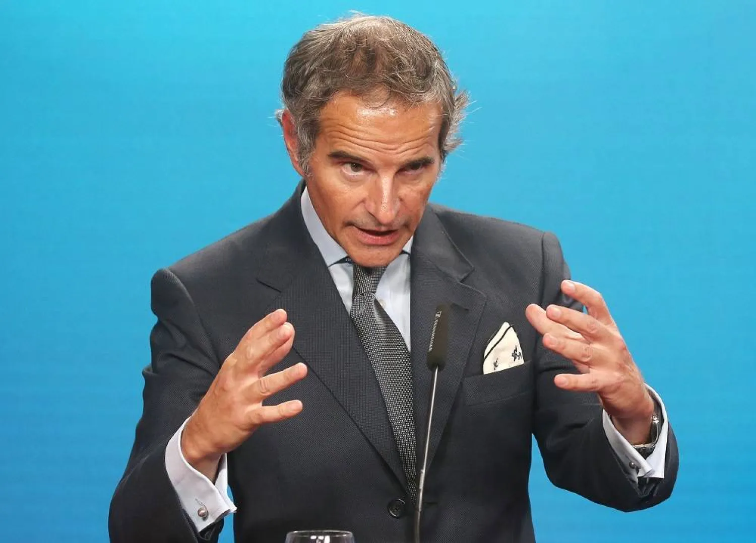 15 November 2022, Berlin: Director General of the International Atomic Energy Agency (IAEA) Rafael Grossi speaks during a press conference at the German Foreign Office. (dpa)