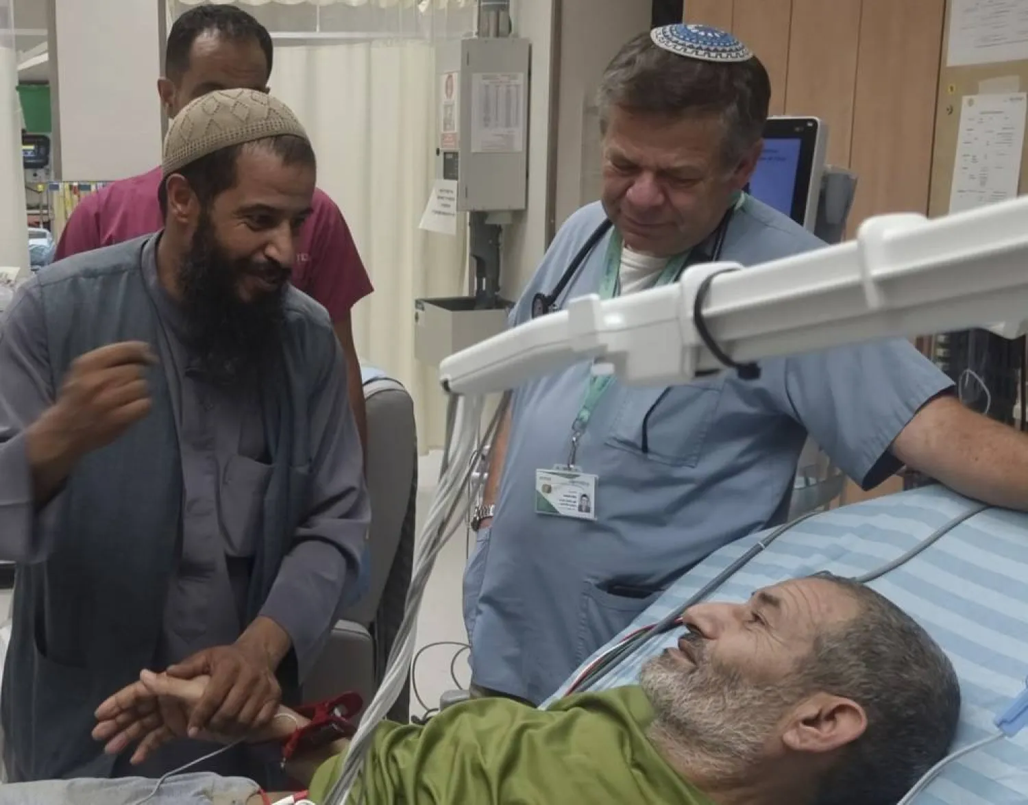 In this photo released by Soroka Medical Center on Tuesday, Aug. 27, 2024, Qaid Farhan Alkadi, 52, who was held hostage by Hamas in Gaza lies on a bed of the ‏Soroka Medical Center in Beersheba, Israel. (Soroka Medical Center via AP) 